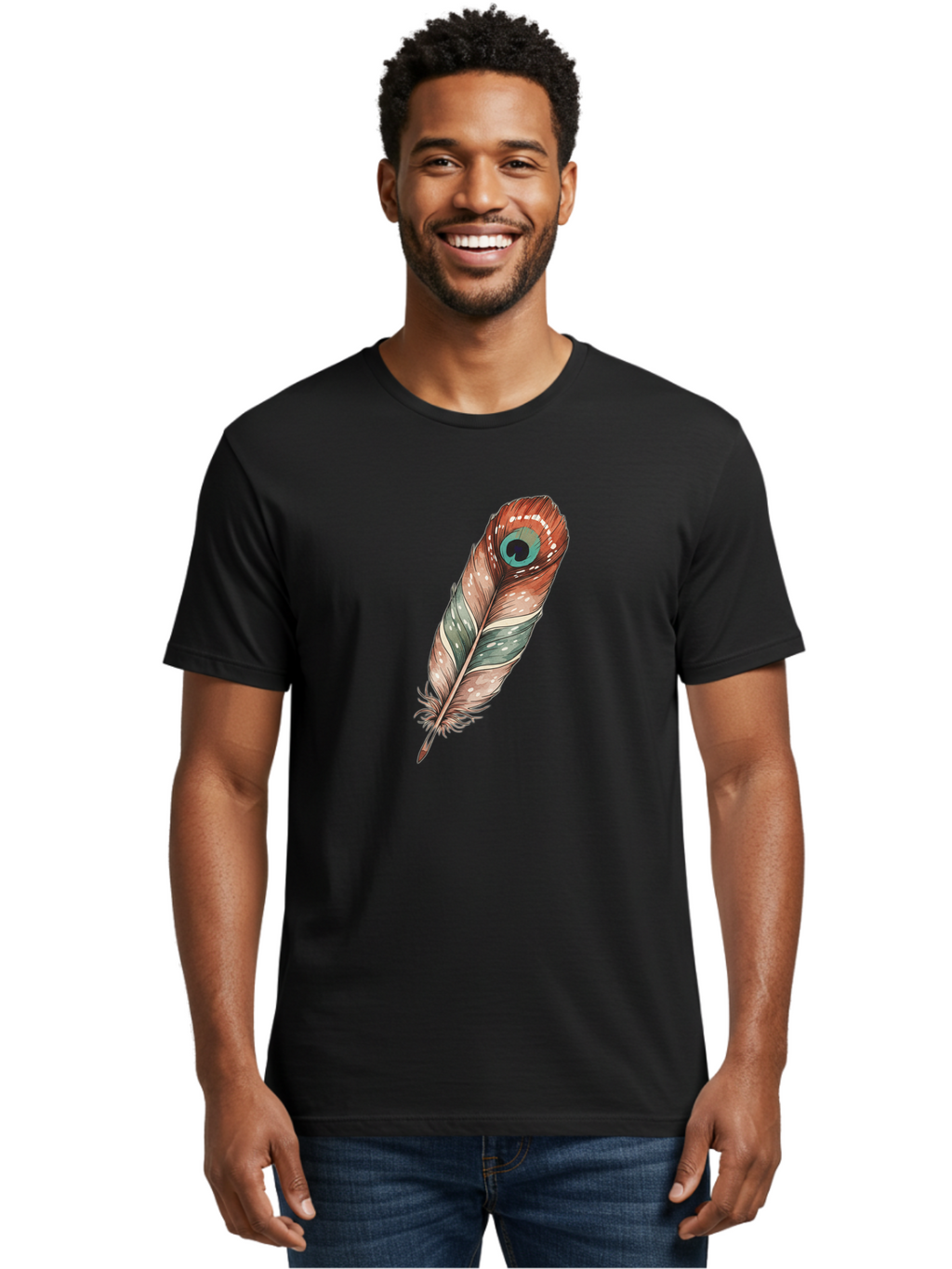 Peacock-Feather-1 Men'S Graphic Tee, 100% Cotton, Comfortable Casual Summer Wear, Machine Washable, Vintage Camera, Old Camera, Antique Camera, Black Camera, Classic Photography, Photography Equipment, Nostalgic Device, Film Camera, Camera Art Baj148