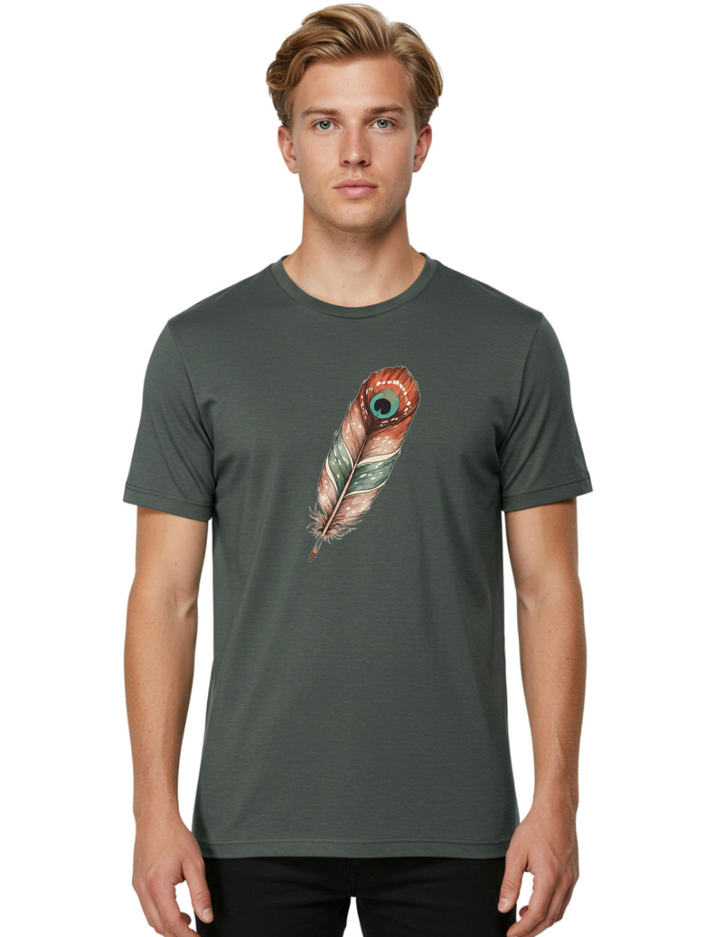 Peacock-Feather-1 Men'S Graphic Tee, 100% Cotton, Comfortable Casual Summer Wear, Machine Washable, Vintage Camera, Old Camera, Antique Camera, Black Camera, Classic Photography, Photography Equipment, Nostalgic Device, Film Camera, Camera Art Baj148