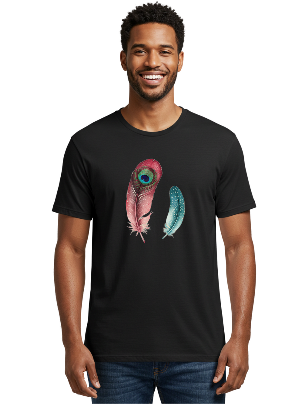 Peacock-Feather-And-Blue-Feather Men'S Graphic Tee, 100% Cotton, Comfortable Casual Summer Wear, Machine Washable, Vintage Camera, Old Camera, Antique Camera, Black Camera, Classic Photography, Photography Equipment, Nostalgic Device, Baj149