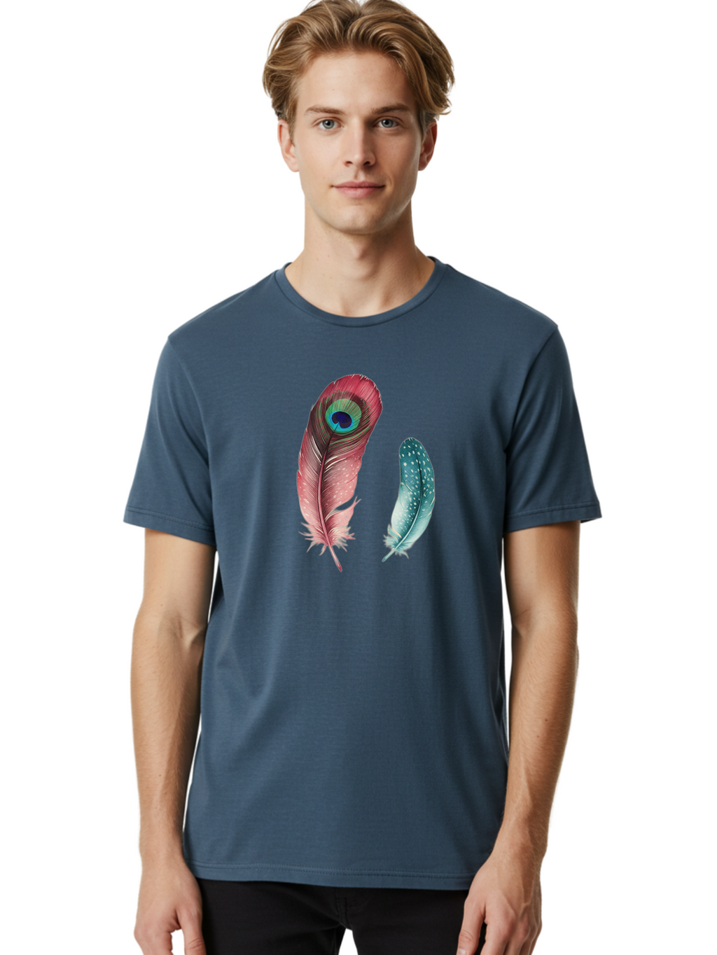 Peacock-Feather-And-Blue-Feather Men'S Graphic Tee, 100% Cotton, Comfortable Casual Summer Wear, Machine Washable, Vintage Camera, Old Camera, Antique Camera, Black Camera, Classic Photography, Photography Equipment, Nostalgic Device, Baj149