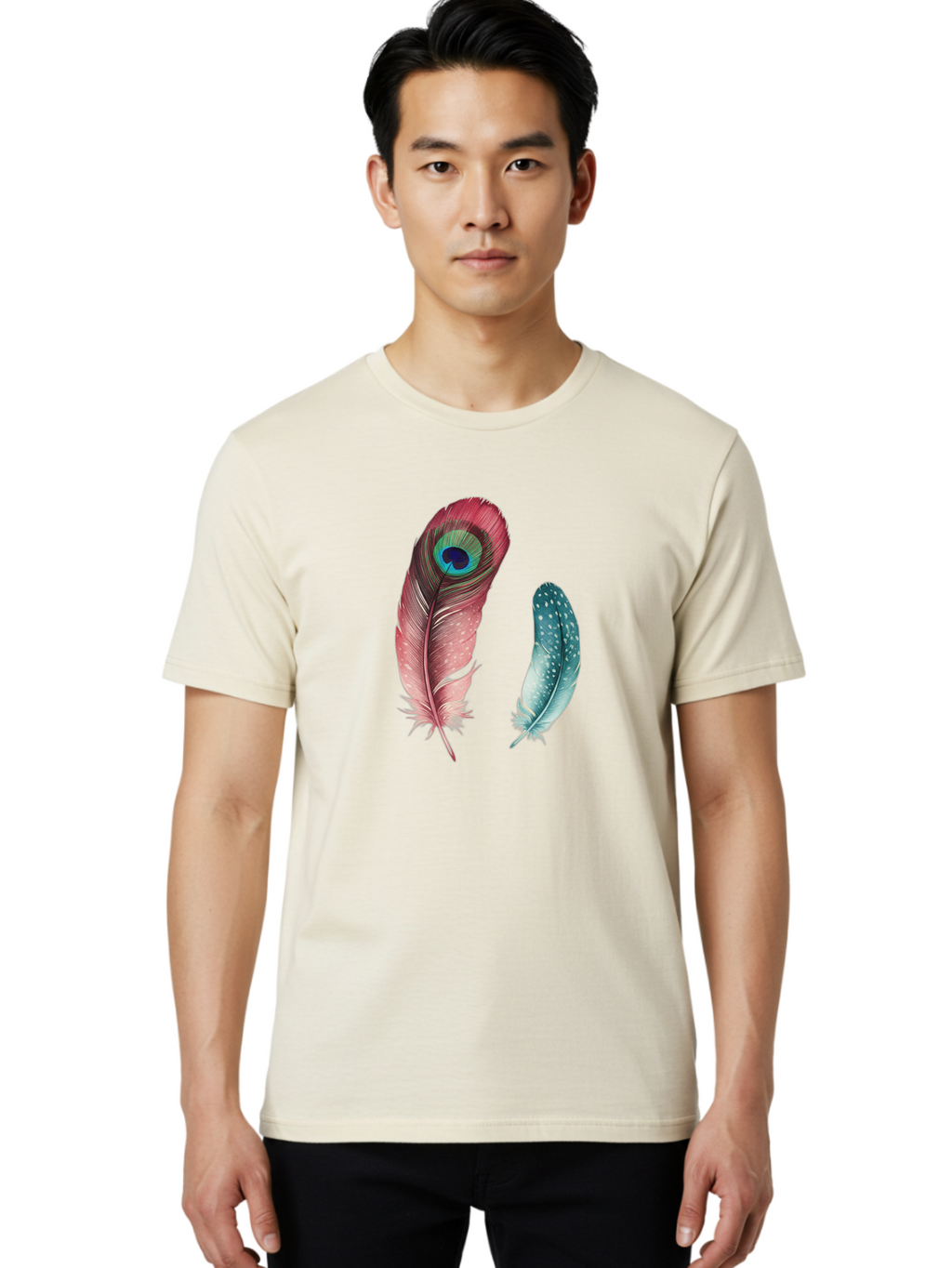Peacock-Feather-And-Blue-Feather Men'S Graphic Tee, 100% Cotton, Comfortable Casual Summer Wear, Machine Washable, Vintage Camera, Old Camera, Antique Camera, Black Camera, Classic Photography, Photography Equipment, Nostalgic Device, Baj149