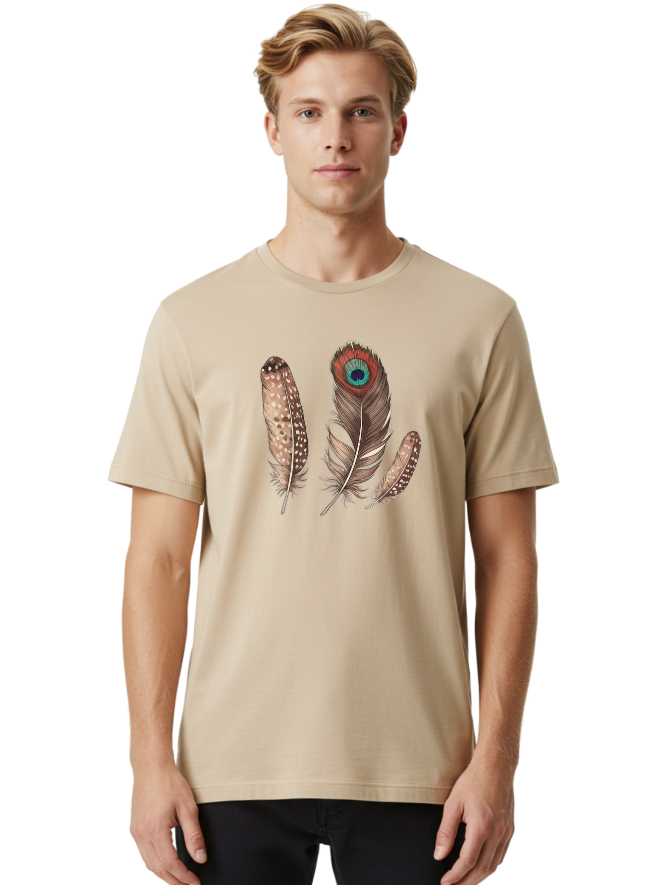 Peacock-Feathers-1 Men'S Graphic Tee, 100% Cotton, Comfortable Casual Summer Wear, Machine Washable, Vintage Camera, Old Camera, Antique Camera, Black Camera, Classic Photography, Photography Equipment, Nostalgic Device, Film Camera, Baj151