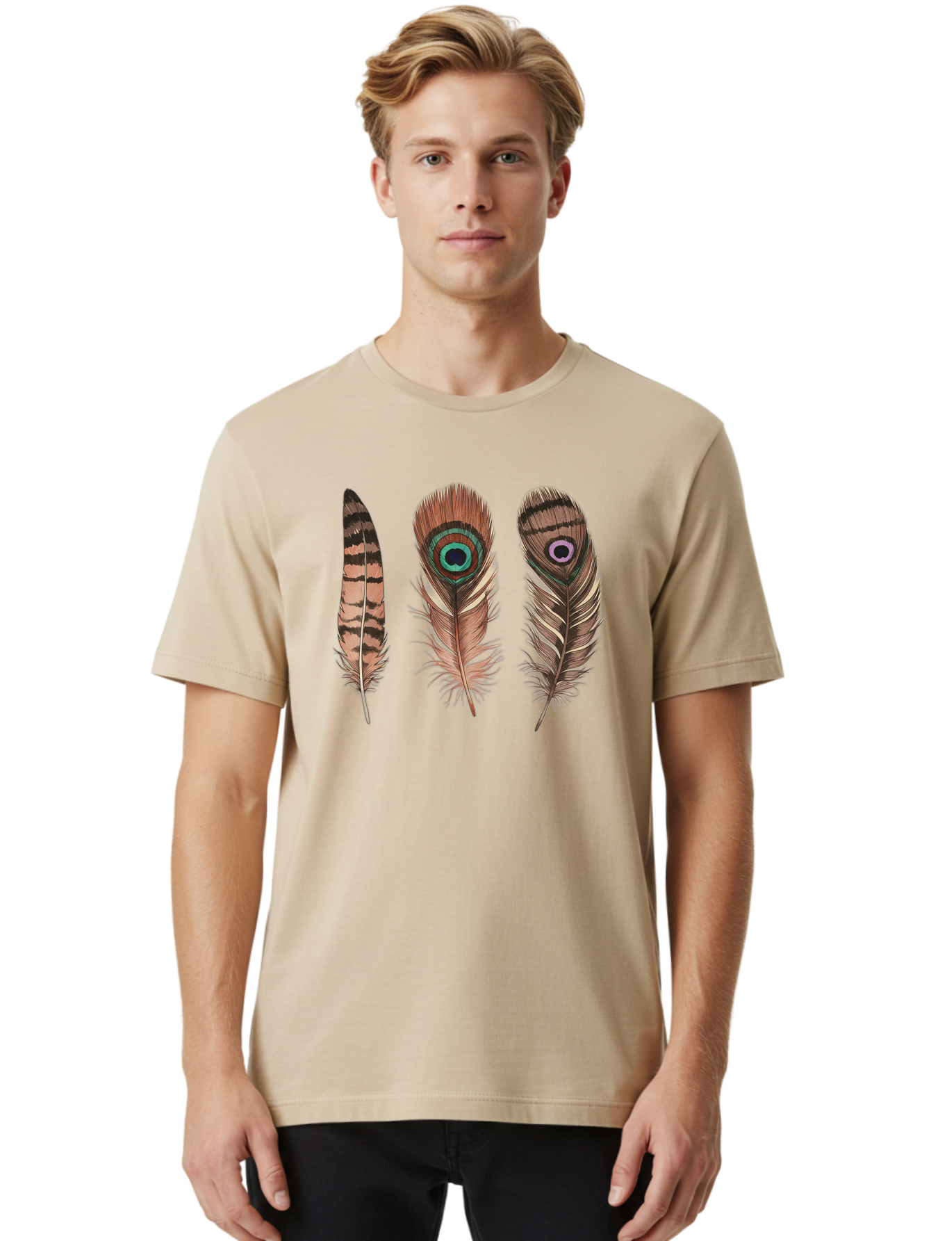 Peacock-Feathers-3 Men'S Graphic Tee, 100% Cotton, Comfortable Casual Summer Wear, Machine Washable, Vintage Camera, Old Camera, Antique Camera, Black Camera, Classic Photography, Photography Equipment, Nostalgic Device, Film Camera, Baj153