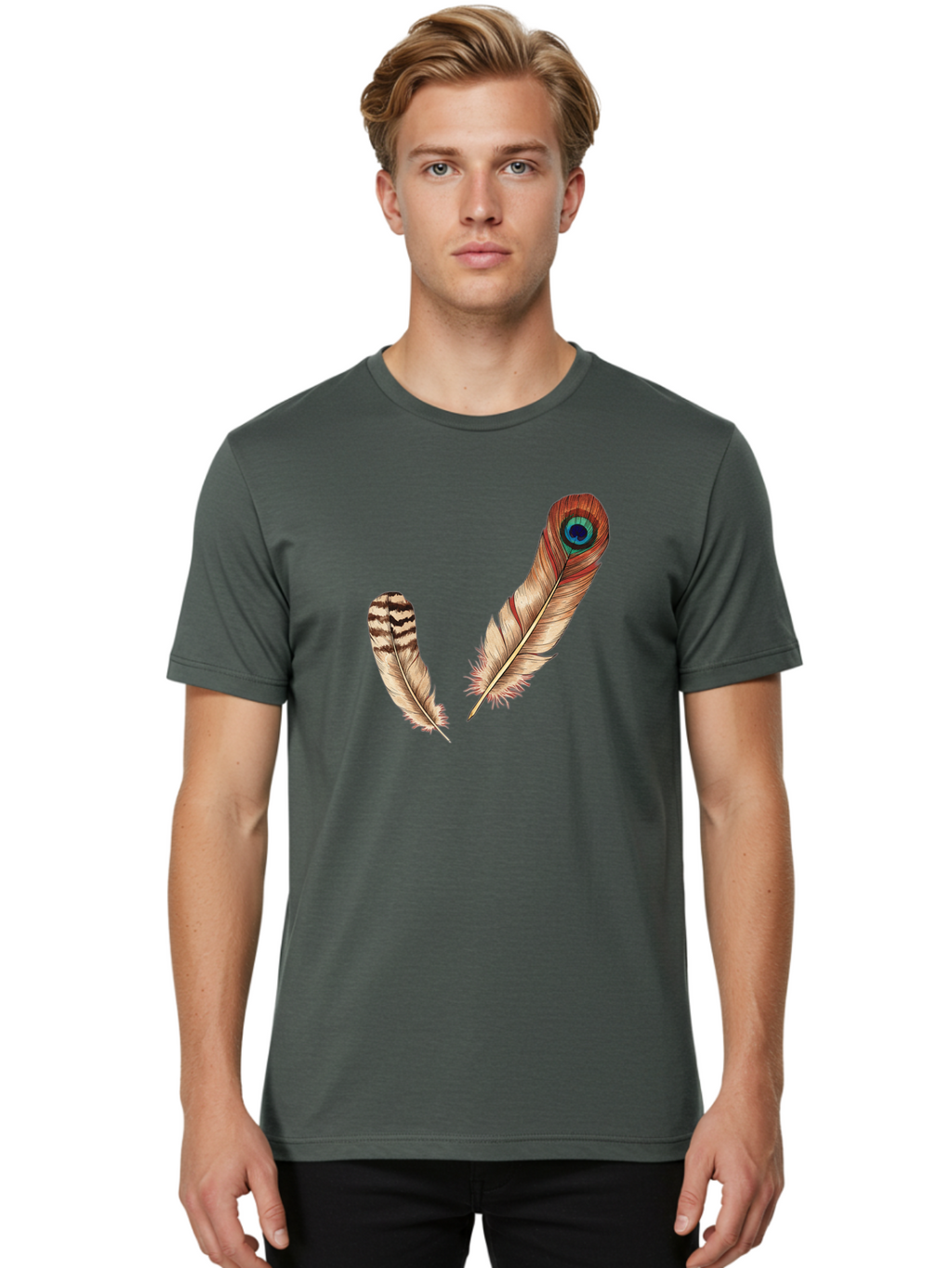Peacock-Feathers-4 Men'S Graphic Tee, 100% Cotton, Comfortable Casual Summer Wear, Machine Washable, Vintage Camera, Old Camera, Antique Camera, Black Camera, Classic Photography, Photography Equipment, Nostalgic Device, Film Camera, Baj154