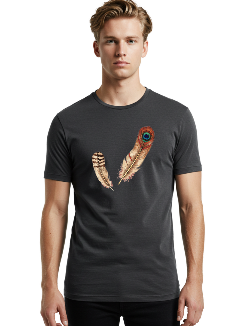 Peacock-Feathers-4 Men'S Graphic Tee, 100% Cotton, Comfortable Casual Summer Wear, Machine Washable, Vintage Camera, Old Camera, Antique Camera, Black Camera, Classic Photography, Photography Equipment, Nostalgic Device, Film Camera, Baj154