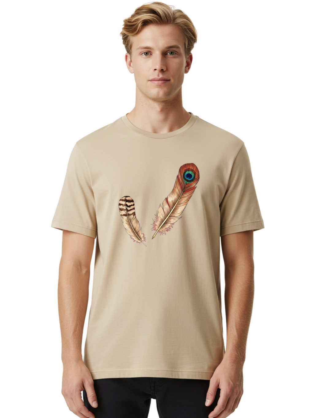 Peacock-Feathers-4 Men'S Graphic Tee, 100% Cotton, Comfortable Casual Summer Wear, Machine Washable, Vintage Camera, Old Camera, Antique Camera, Black Camera, Classic Photography, Photography Equipment, Nostalgic Device, Film Camera, Baj154