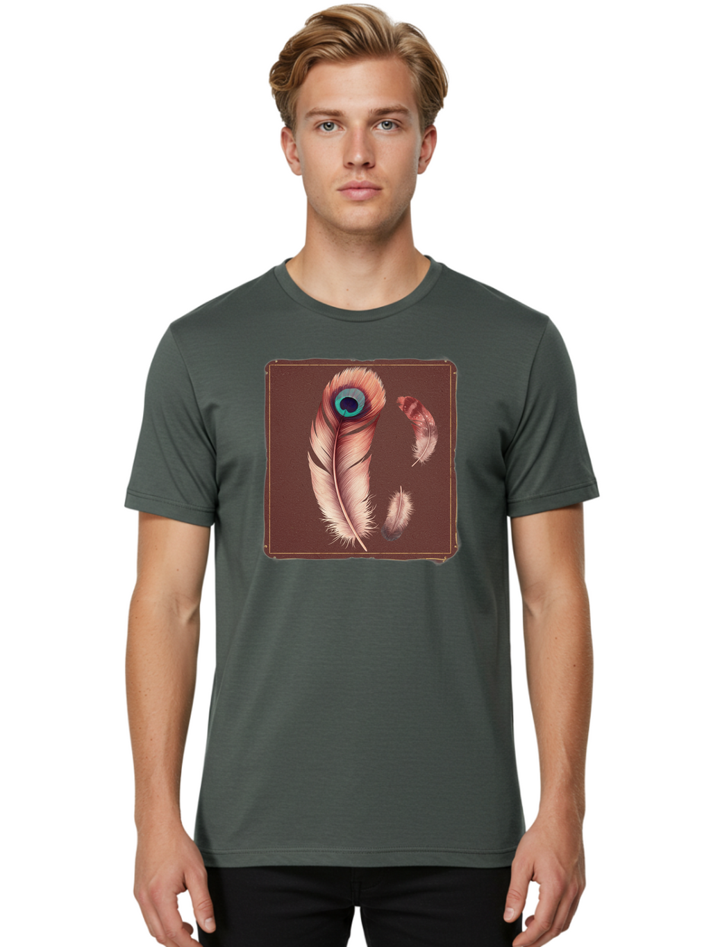 Peacock-Feathers-5 Men'S Graphic Tee, 100% Cotton, Comfortable Casual Summer Wear, Machine Washable, Vintage Camera, Old Camera, Antique Camera, Black Camera, Classic Photography, Photography Equipment, Nostalgic Device, Film Camera, Baj155