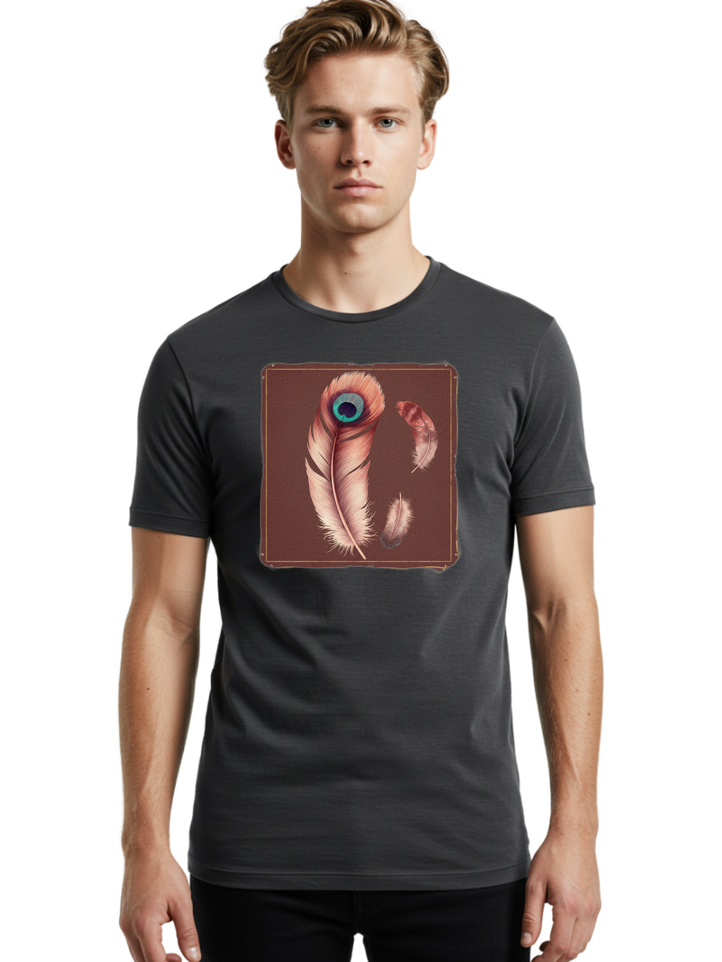 Peacock-Feathers-5 Men'S Graphic Tee, 100% Cotton, Comfortable Casual Summer Wear, Machine Washable, Vintage Camera, Old Camera, Antique Camera, Black Camera, Classic Photography, Photography Equipment, Nostalgic Device, Film Camera, Baj155