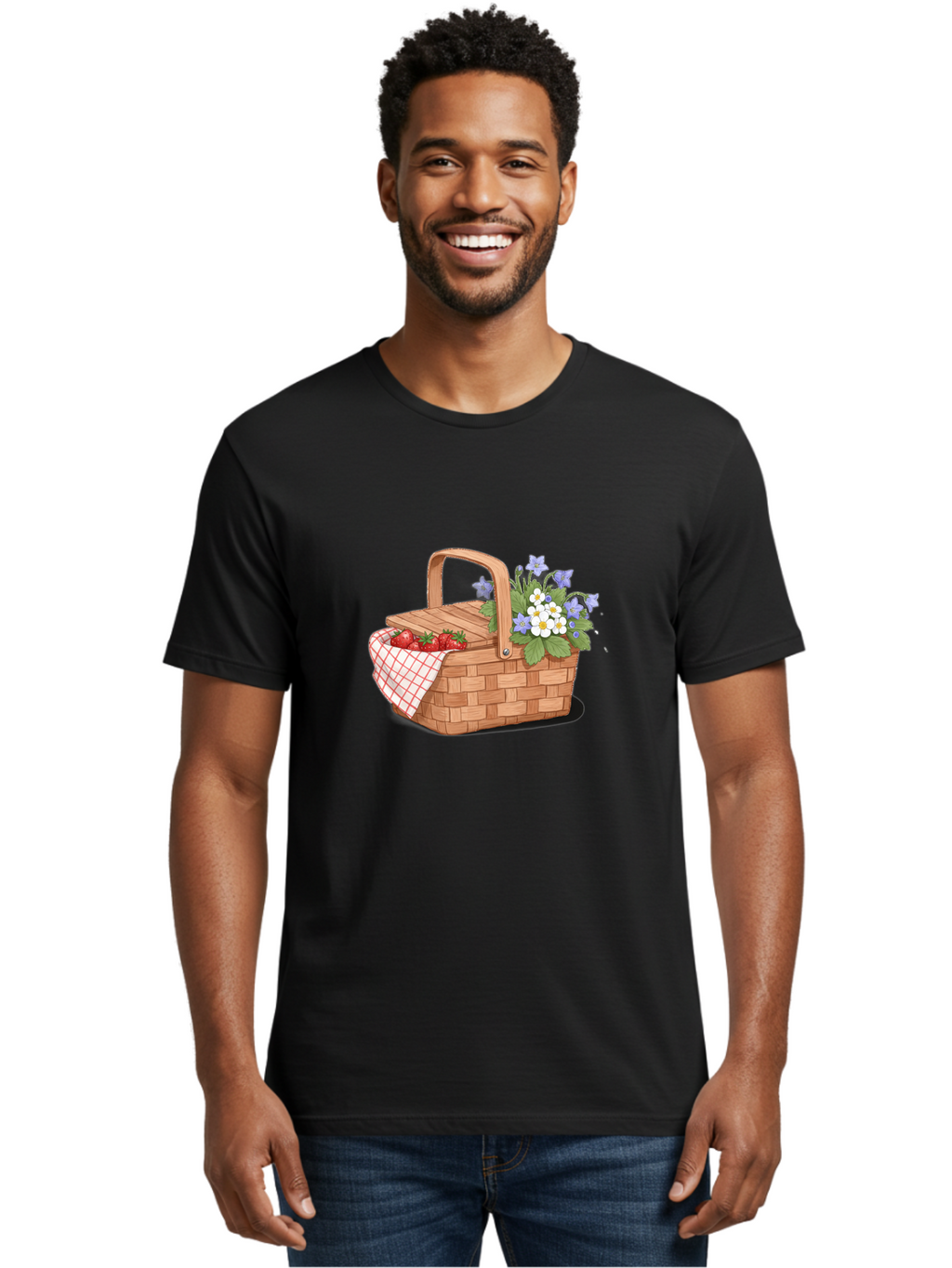 Picnic-Basket-1 Men'S Graphic Tee, 100% Cotton, Comfortable Casual Summer Wear, Machine Washable, Vintage Camera, Old Camera, Antique Camera, Black Camera, Classic Photography, Photography Equipment, Nostalgic Device, Film Camera, Camera Art Baj160