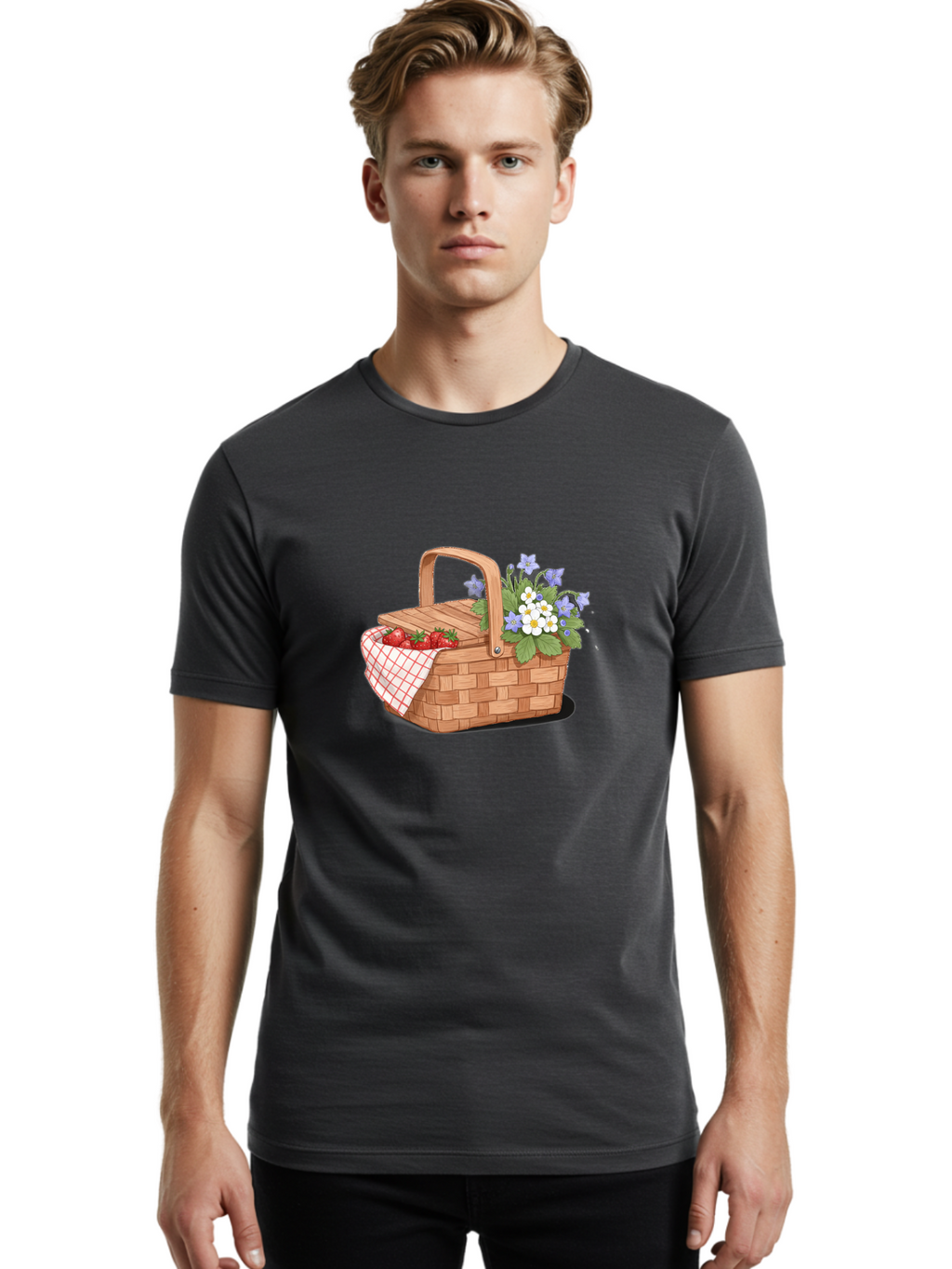 Picnic-Basket-1 Men'S Graphic Tee, 100% Cotton, Comfortable Casual Summer Wear, Machine Washable, Vintage Camera, Old Camera, Antique Camera, Black Camera, Classic Photography, Photography Equipment, Nostalgic Device, Film Camera, Camera Art Baj160