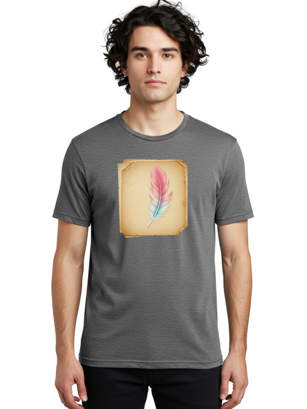 Pink-And-Blue-Feather Men'S Graphic Tee, 100% Cotton, Comfortable Casual Summer Wear, Machine Washable, Vintage Camera, Old Camera, Antique Camera, Black Camera, Classic Photography, Photography Equipment, Nostalgic Device, Film Camera, Baj163