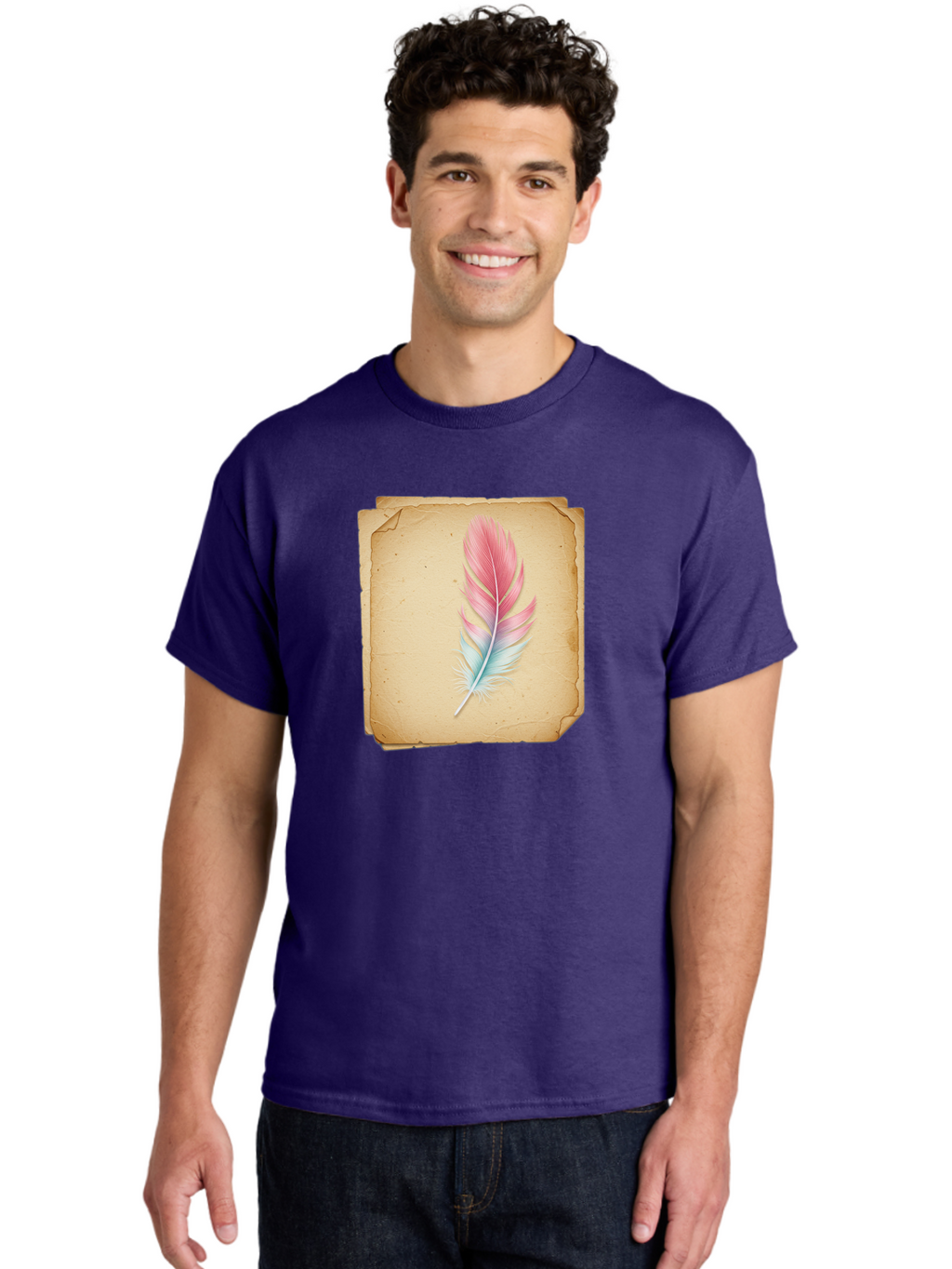 Pink-And-Blue-Feather Men'S Graphic Tee, 100% Cotton, Comfortable Casual Summer Wear, Machine Washable, Vintage Camera, Old Camera, Antique Camera, Black Camera, Classic Photography, Photography Equipment, Nostalgic Device, Film Camera, Baj163