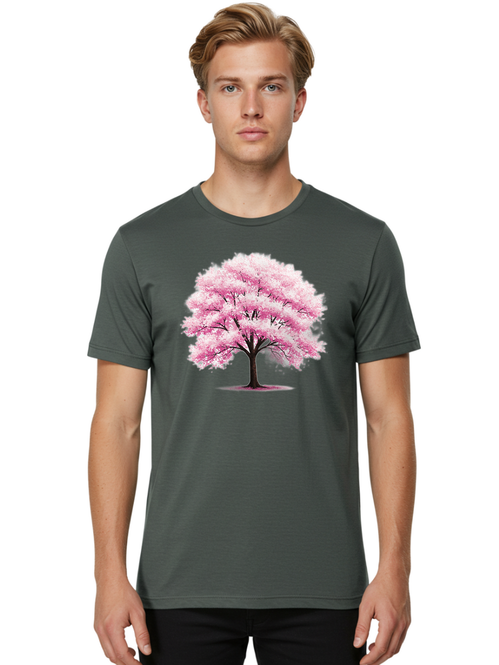 Pink-Cherry-Blossom-Tree-1 Men'S Graphic Tee, 100% Cotton, Comfortable Casual Summer Wear, Machine Washable, Vintage Camera, Old Camera, Antique Camera, Black Camera, Classic Photography, Photography Equipment, Nostalgic Device, Film Camera, Baj166