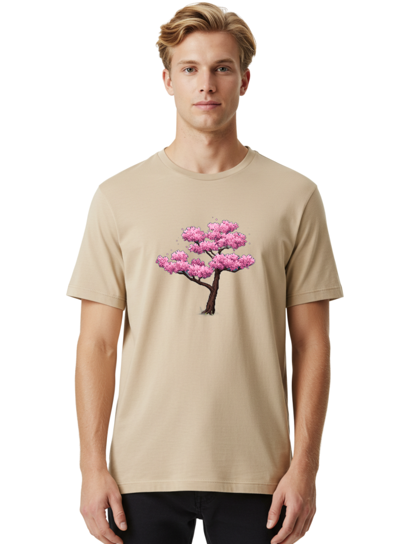 Pink-Cherry-Blossom-Tree-2 Men'S Graphic Tee, 100% Cotton, Comfortable Casual Summer Wear, Machine Washable, Vintage Camera, Old Camera, Antique Camera, Black Camera, Classic Photography, Photography Equipment, Nostalgic Device, Film Camera, Baj167