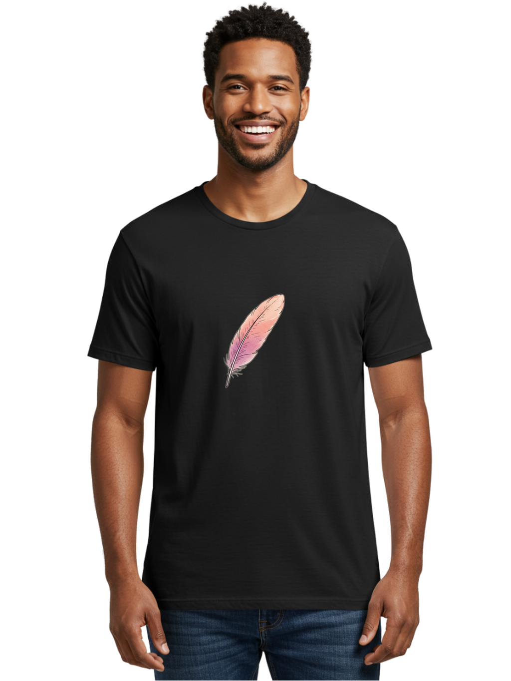 Pink-Feather-2 Men'S Graphic Tee, 100% Cotton, Comfortable Casual Summer Wear, Machine Washable, Vintage Camera, Old Camera, Antique Camera, Black Camera, Classic Photography, Photography Equipment, Nostalgic Device, Film Camera, Camera Art Baj172