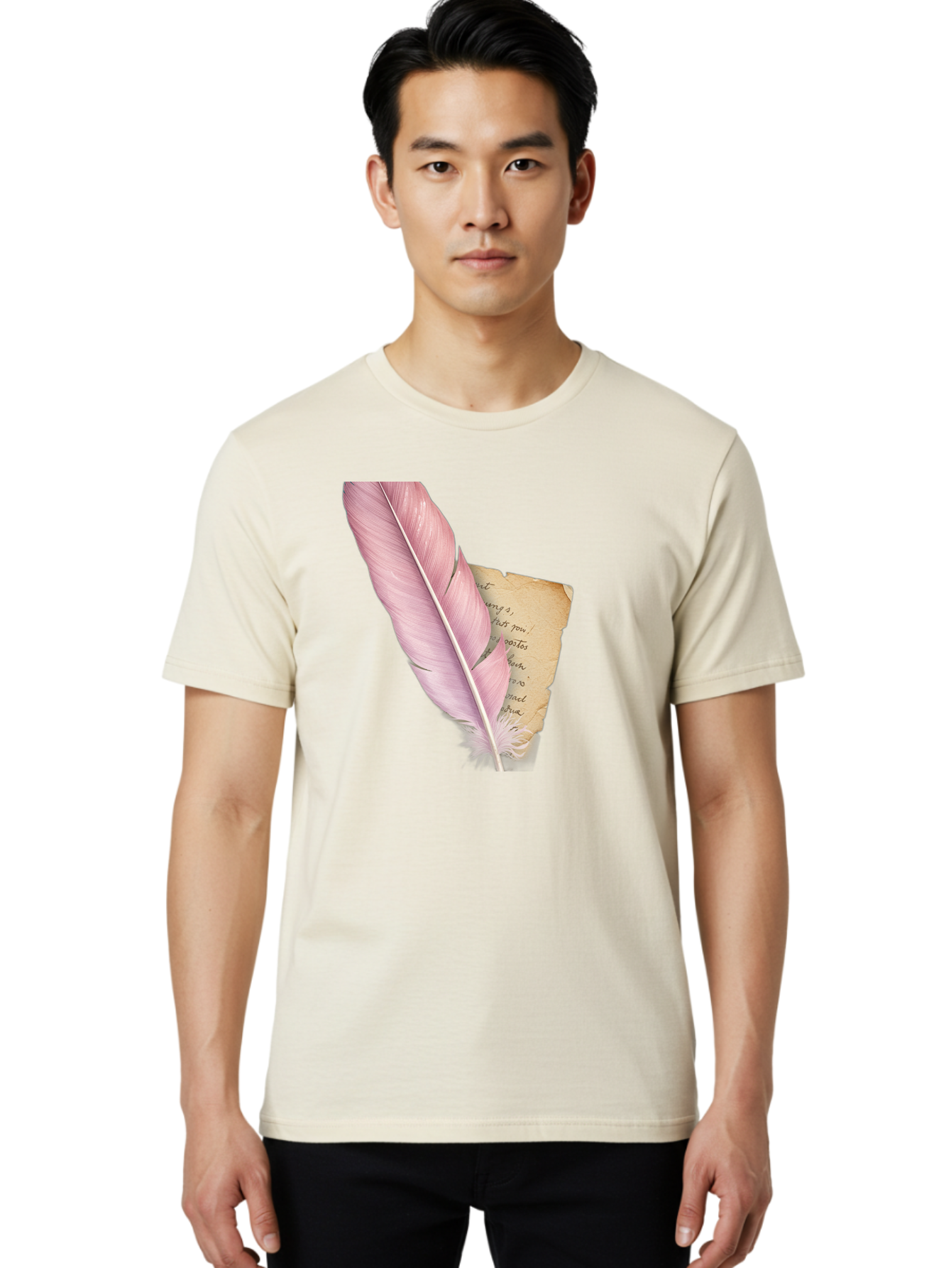 Pink-Feather-Quill-Pen Men'S Graphic Tee, 100% Cotton, Comfortable Casual Summer Wear, Machine Washable, Vintage Camera, Old Camera, Antique Camera, Black Camera, Classic Photography, Photography Equipment, Nostalgic Device, Film Camera, Baj173