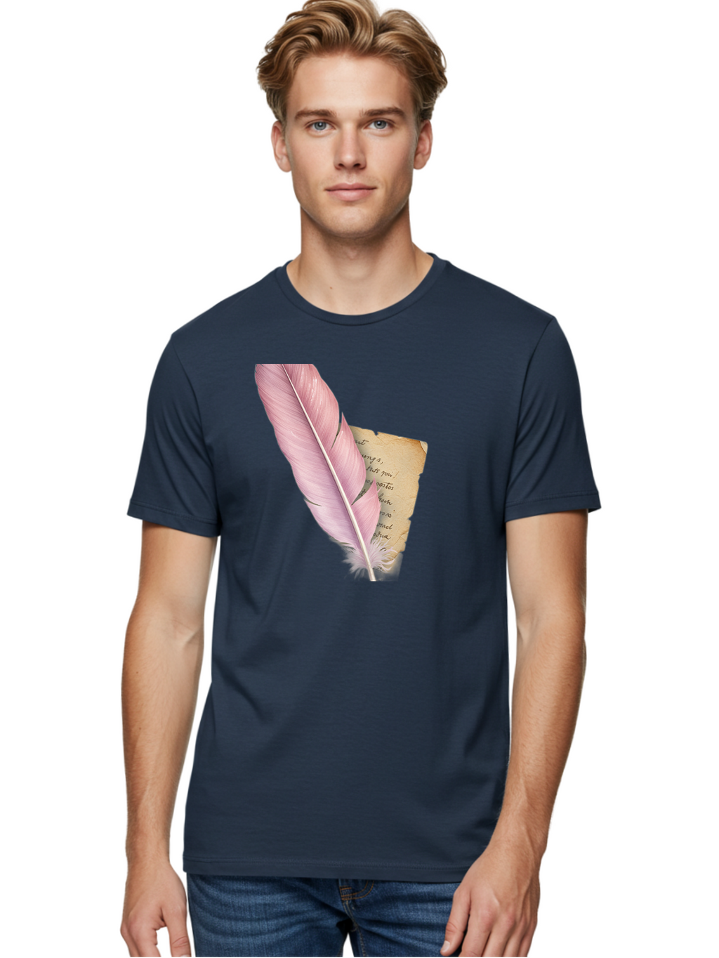 Pink-Feather-Quill-Pen Men'S Graphic Tee, 100% Cotton, Comfortable Casual Summer Wear, Machine Washable, Vintage Camera, Old Camera, Antique Camera, Black Camera, Classic Photography, Photography Equipment, Nostalgic Device, Film Camera, Baj173
