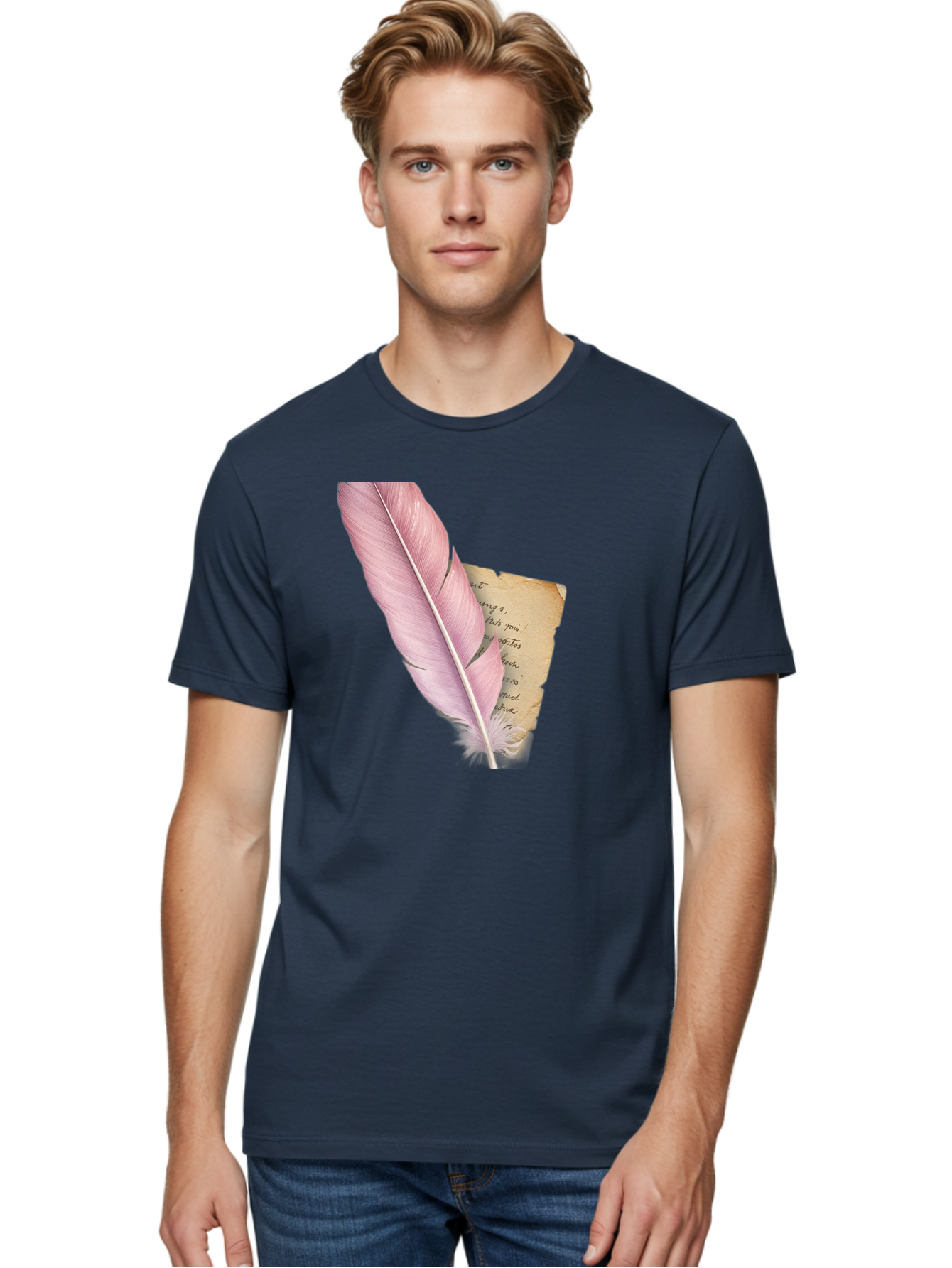 Pink-Feather-Quill-Pen Men'S Graphic Tee, 100% Cotton, Comfortable Casual Summer Wear, Machine Washable, Vintage Camera, Old Camera, Antique Camera, Black Camera, Classic Photography, Photography Equipment, Nostalgic Device, Film Camera, Baj173
