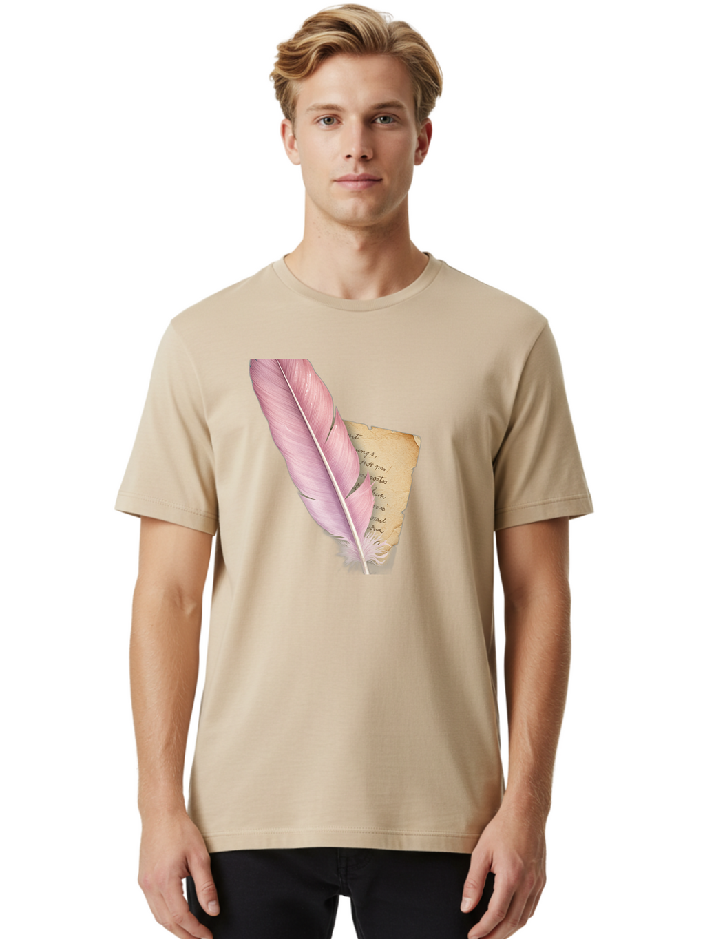 Pink-Feather-Quill-Pen Men'S Graphic Tee, 100% Cotton, Comfortable Casual Summer Wear, Machine Washable, Vintage Camera, Old Camera, Antique Camera, Black Camera, Classic Photography, Photography Equipment, Nostalgic Device, Film Camera, Baj173