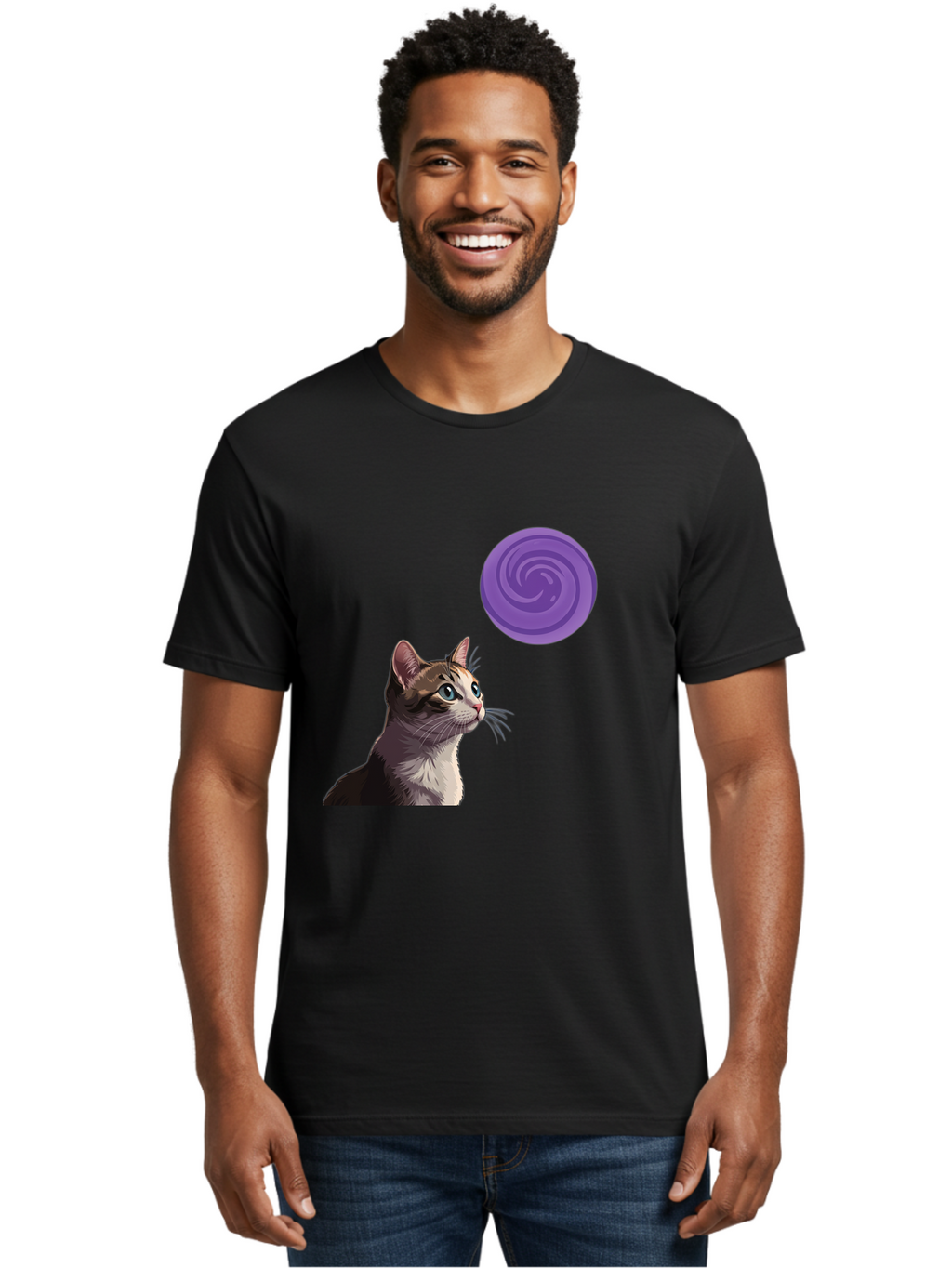 Purple-Swirl-Cat Men'S Graphic Tee, 100% Cotton, Comfortable Casual Summer Wear, Machine Washable, Vintage Camera, Old Camera, Antique Camera, Black Camera, Classic Photography, Photography Equipment, Nostalgic Device, Film Camera, Camera Art Baj207