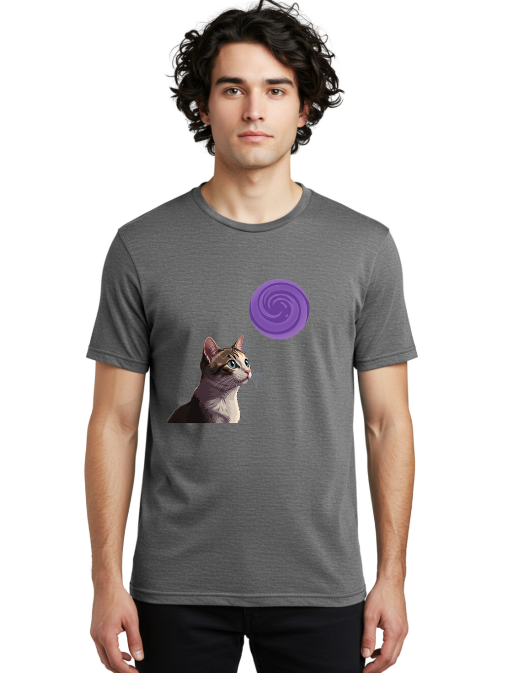 Purple-Swirl-Cat Men'S Graphic Tee, 100% Cotton, Comfortable Casual Summer Wear, Machine Washable, Vintage Camera, Old Camera, Antique Camera, Black Camera, Classic Photography, Photography Equipment, Nostalgic Device, Film Camera, Camera Art Baj207