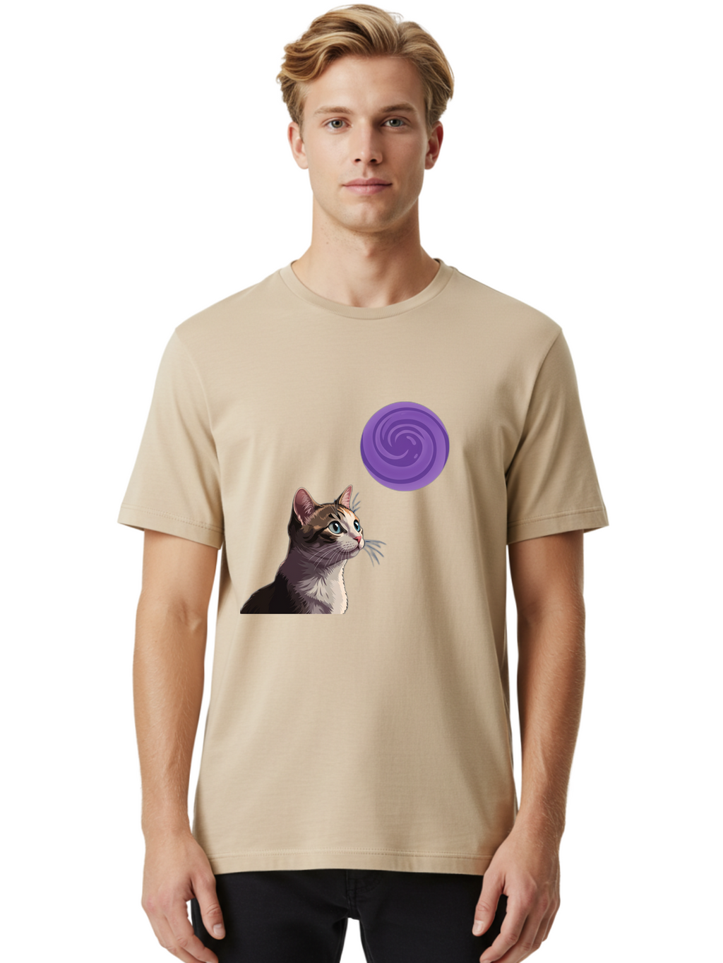 Purple-Swirl-Cat Men'S Graphic Tee, 100% Cotton, Comfortable Casual Summer Wear, Machine Washable, Vintage Camera, Old Camera, Antique Camera, Black Camera, Classic Photography, Photography Equipment, Nostalgic Device, Film Camera, Camera Art Baj207