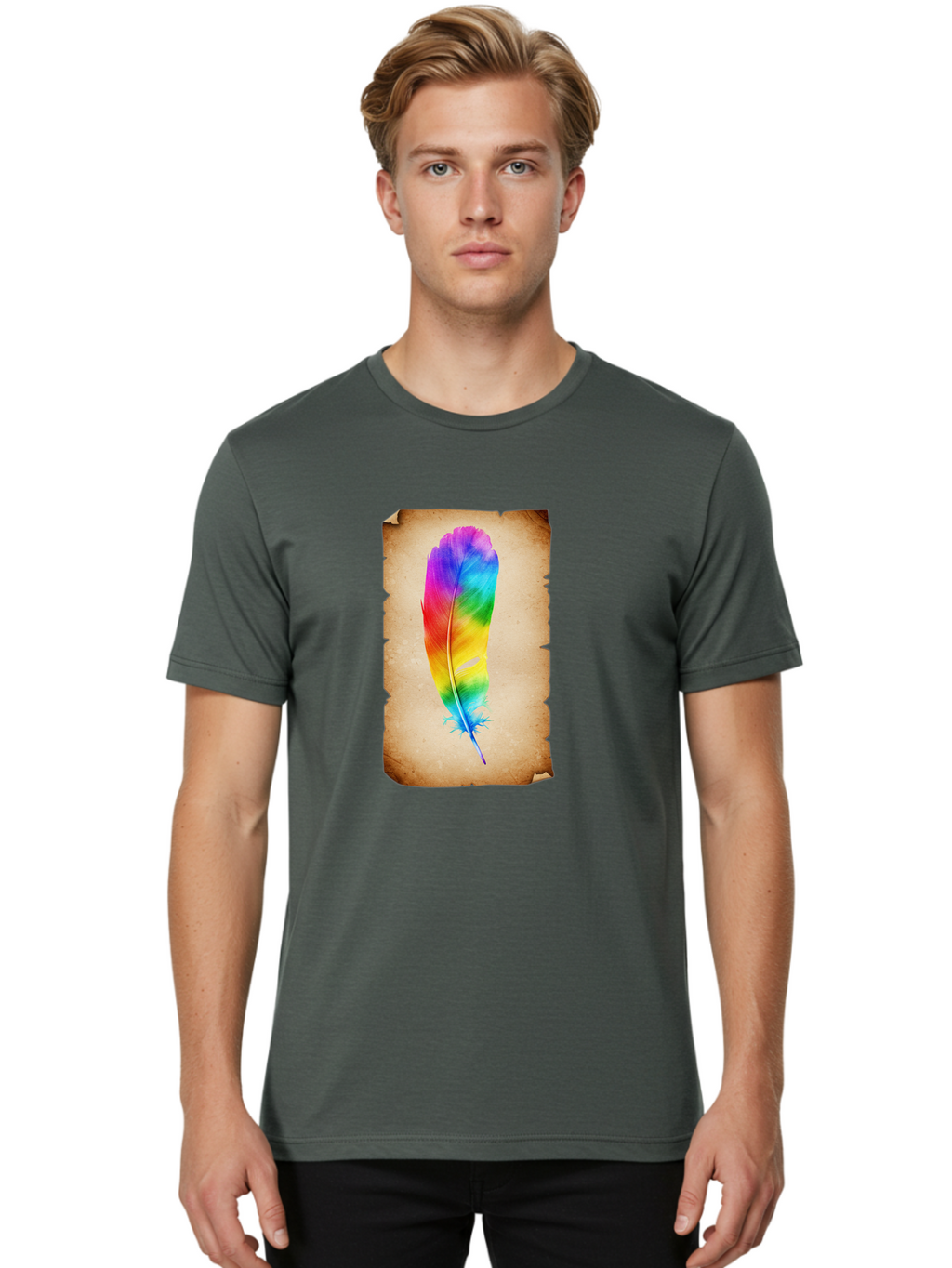 Rainbow-Feather-12 Men'S Graphic Tee, 100% Cotton, Comfortable Casual Summer Wear, Machine Washable, Vintage Camera, Old Camera, Antique Camera, Black Camera, Classic Photography, Photography Equipment, Nostalgic Device, Film Camera, Baj220