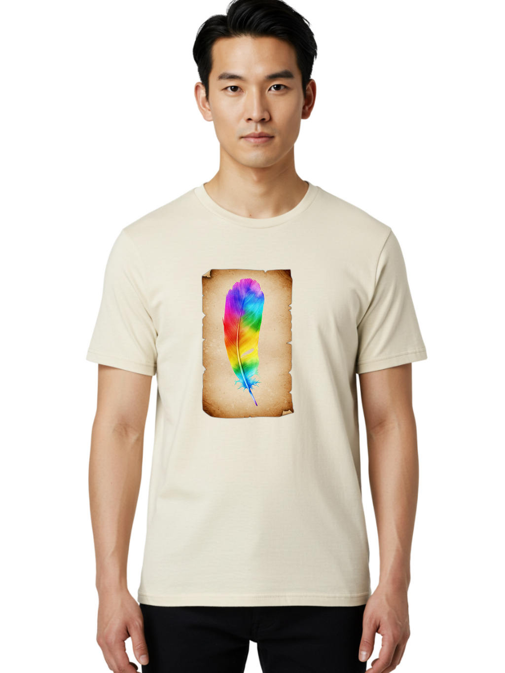 Rainbow-Feather-12 Men'S Graphic Tee, 100% Cotton, Comfortable Casual Summer Wear, Machine Washable, Vintage Camera, Old Camera, Antique Camera, Black Camera, Classic Photography, Photography Equipment, Nostalgic Device, Film Camera, Baj220