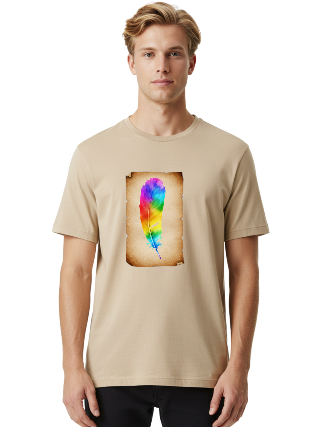 Rainbow-Feather-12 Men'S Graphic Tee, 100% Cotton, Comfortable Casual Summer Wear, Machine Washable, Vintage Camera, Old Camera, Antique Camera, Black Camera, Classic Photography, Photography Equipment, Nostalgic Device, Film Camera, Baj220