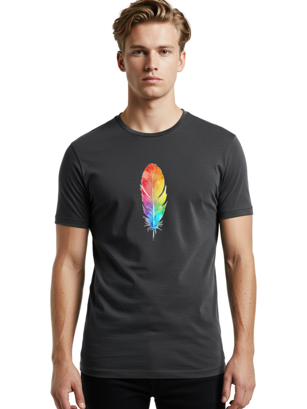 Rainbow-Feather-2 Men'S Graphic Tee, 100% Cotton, Comfortable Casual Summer Wear, Machine Washable, Vintage Camera, Old Camera, Antique Camera, Black Camera, Classic Photography, Photography Equipment, Nostalgic Device, Film Camera, Camera Art Baj225
