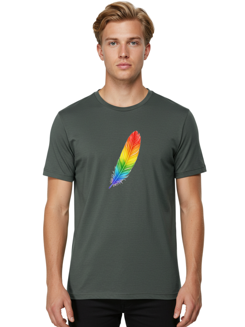 Rainbow-Feather-4 Men'S Graphic Tee, 100% Cotton, Comfortable Casual Summer Wear, Machine Washable, Vintage Camera, Old Camera, Antique Camera, Black Camera, Classic Photography, Photography Equipment, Nostalgic Device, Film Camera, Camera Art Baj227