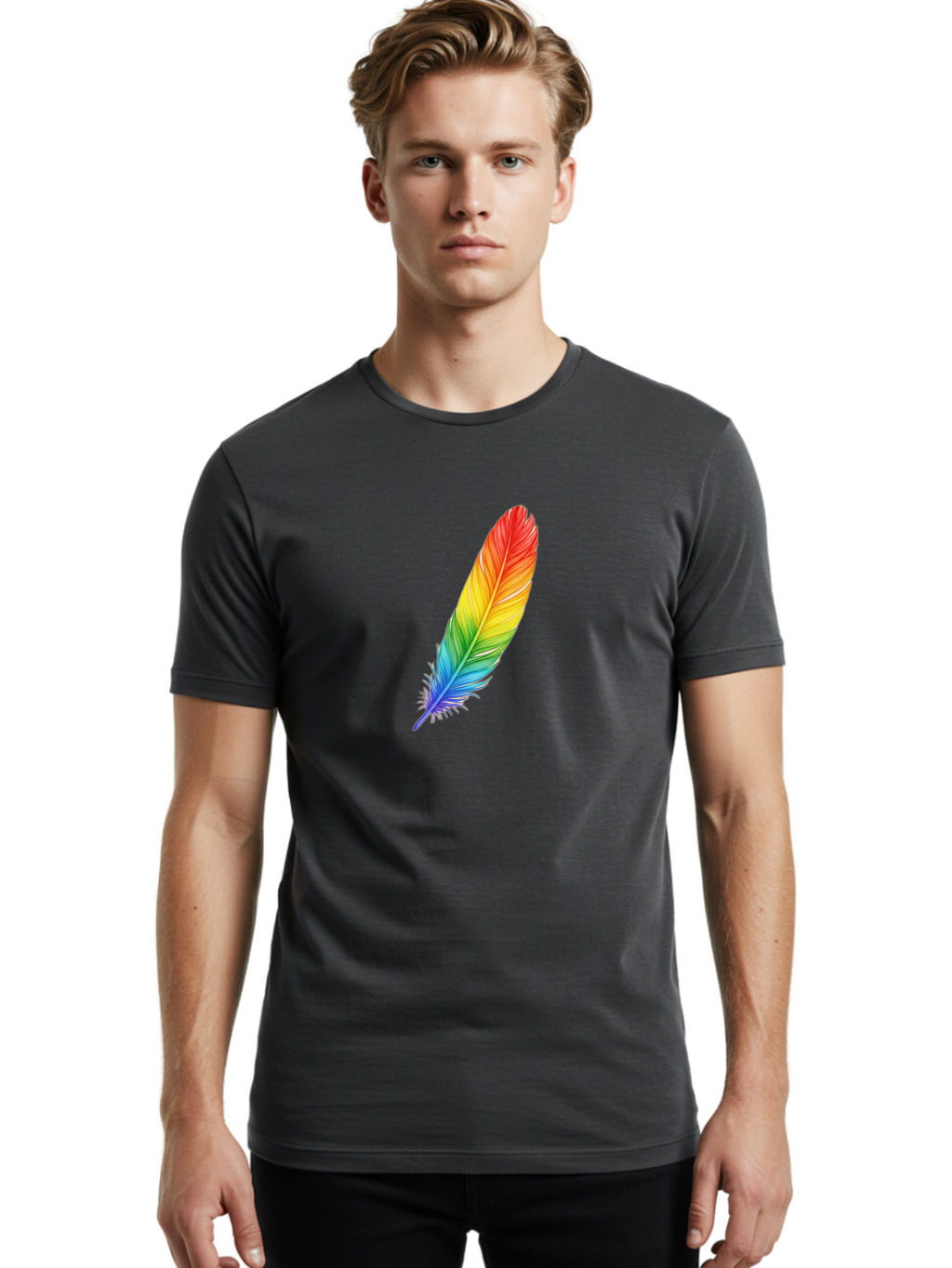 Rainbow-Feather-4 Men'S Graphic Tee, 100% Cotton, Comfortable Casual Summer Wear, Machine Washable, Vintage Camera, Old Camera, Antique Camera, Black Camera, Classic Photography, Photography Equipment, Nostalgic Device, Film Camera, Camera Art Baj227