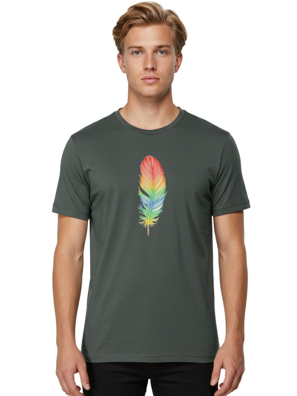 Rainbow-Feather-6 Men'S Graphic Tee, 100% Cotton, Comfortable Casual Summer Wear, Machine Washable, Vintage Camera, Old Camera, Antique Camera, Black Camera, Classic Photography, Photography Equipment, Nostalgic Device, Film Camera, Camera Art Baj229