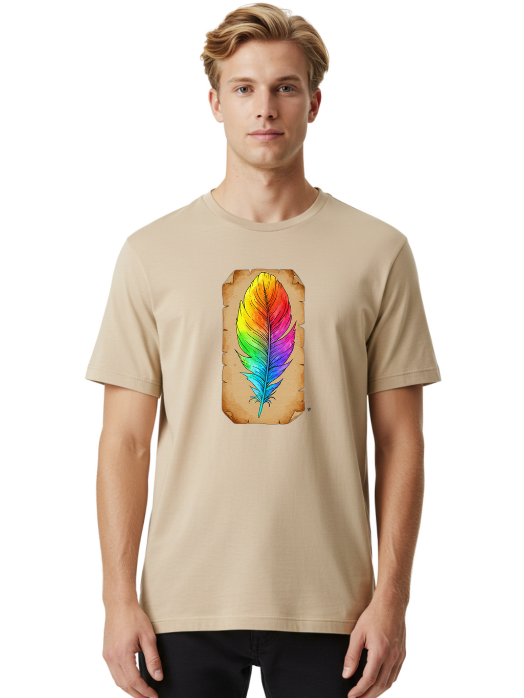 Rainbow-Feather-7 Men'S Graphic Tee, 100% Cotton, Comfortable Casual Summer Wear, Machine Washable, Vintage Camera, Old Camera, Antique Camera, Black Camera, Classic Photography, Photography Equipment, Nostalgic Device, Film Camera, Camera Art Baj230