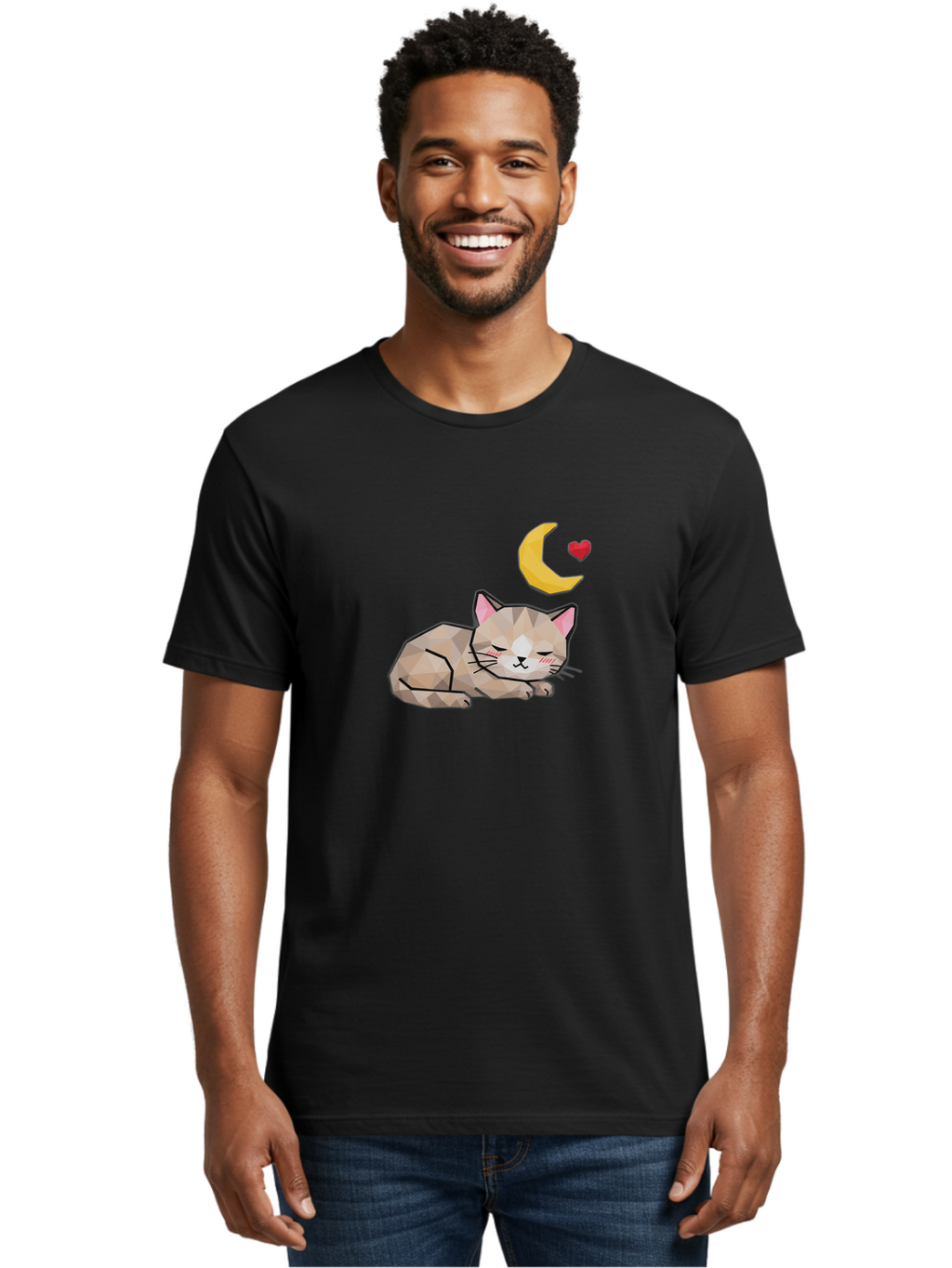 Sleeping-Cat-With-Moon-And-Heart Men'S Graphic Tee, 100% Cotton, Comfortable Casual Summer Wear, Machine Washable, Vintage Camera, Old Camera, Antique Camera, Black Camera, Classic Photography, Photography Equipment, Nostalgic Device, Baj250