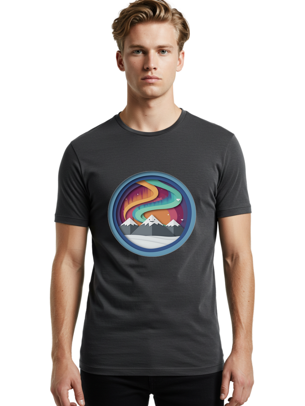 Stylized-Mountain-Landscape Men'S Graphic Tee, 100% Cotton, Comfortable Casual Summer Wear, Machine Washable, Vintage Camera, Old Camera, Antique Camera, Black Camera, Classic Photography, Photography Equipment, Nostalgic Device, Film Camera, Baj263