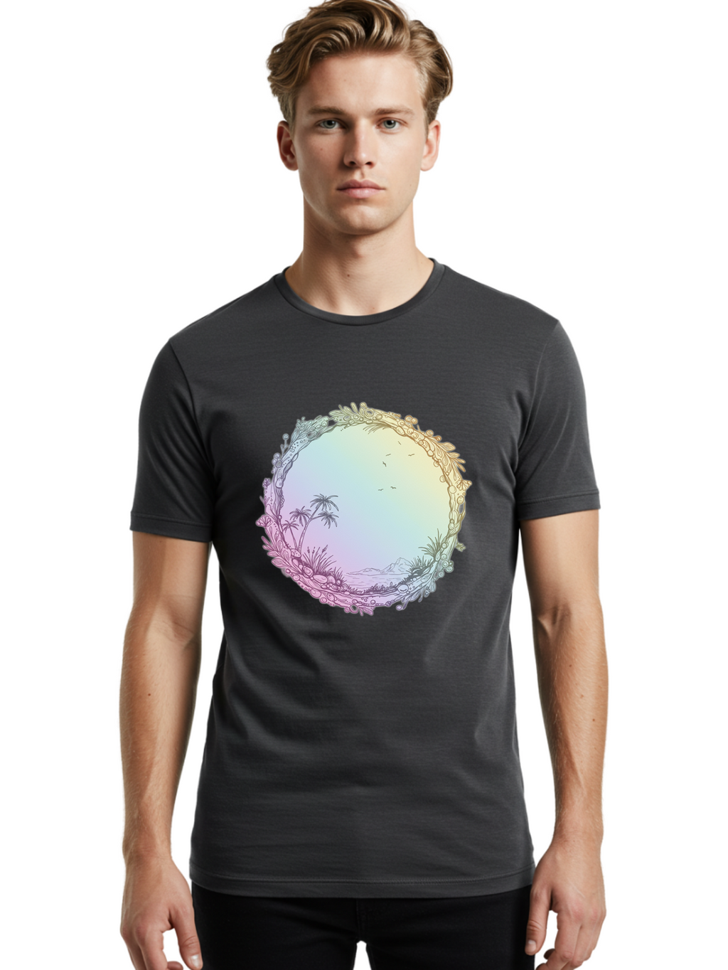 Tropical-Landscape Men'S Graphic Tee, 100% Cotton, Comfortable Casual Summer Wear, Machine Washable, Vintage Camera, Old Camera, Antique Camera, Black Camera, Classic Photography, Photography Equipment, Nostalgic Device, Film Camera, Baj280