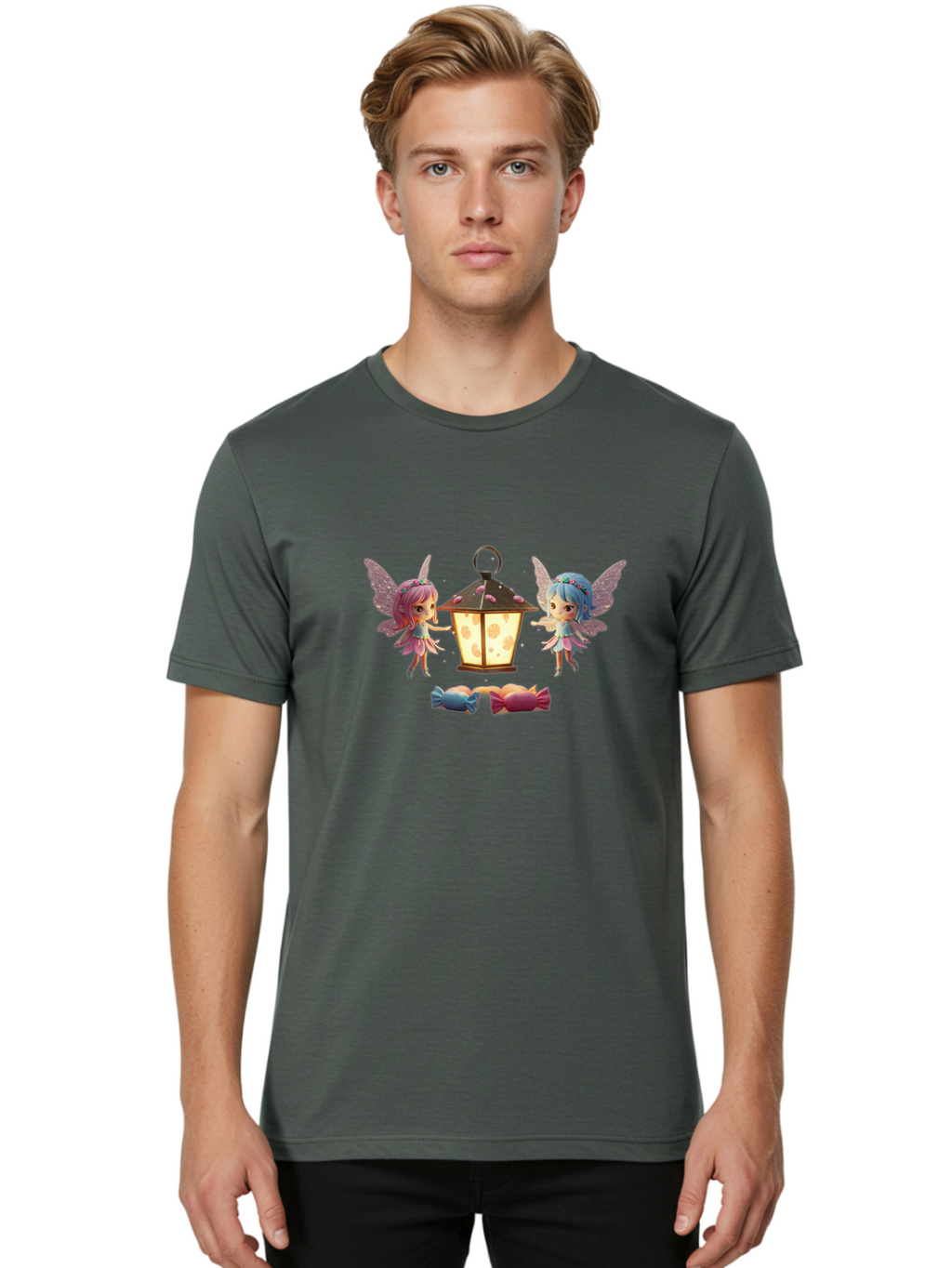 Two-Fairies-With-Lantern-1 Men'S Graphic Tee, 100% Cotton, Comfortable Casual Summer Wear, Machine Washable, Vintage Camera, Old Camera, Antique Camera, Black Camera, Classic Photography, Photography Equipment, Nostalgic Device, Film Camera, Baj283