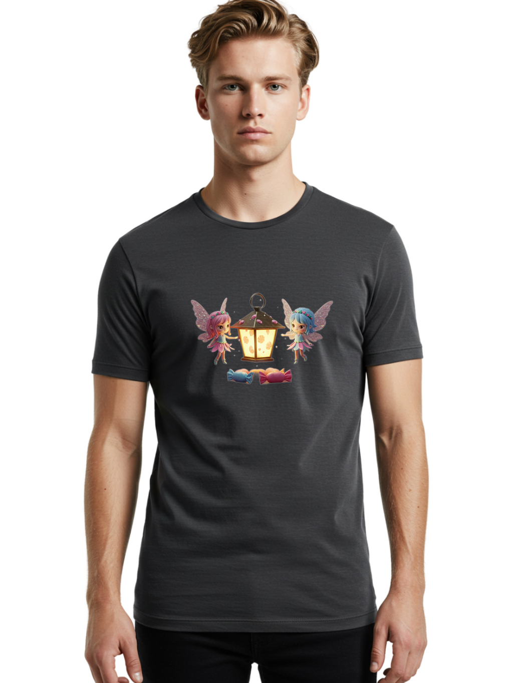 Two-Fairies-With-Lantern-1 Men'S Graphic Tee, 100% Cotton, Comfortable Casual Summer Wear, Machine Washable, Vintage Camera, Old Camera, Antique Camera, Black Camera, Classic Photography, Photography Equipment, Nostalgic Device, Film Camera, Baj283
