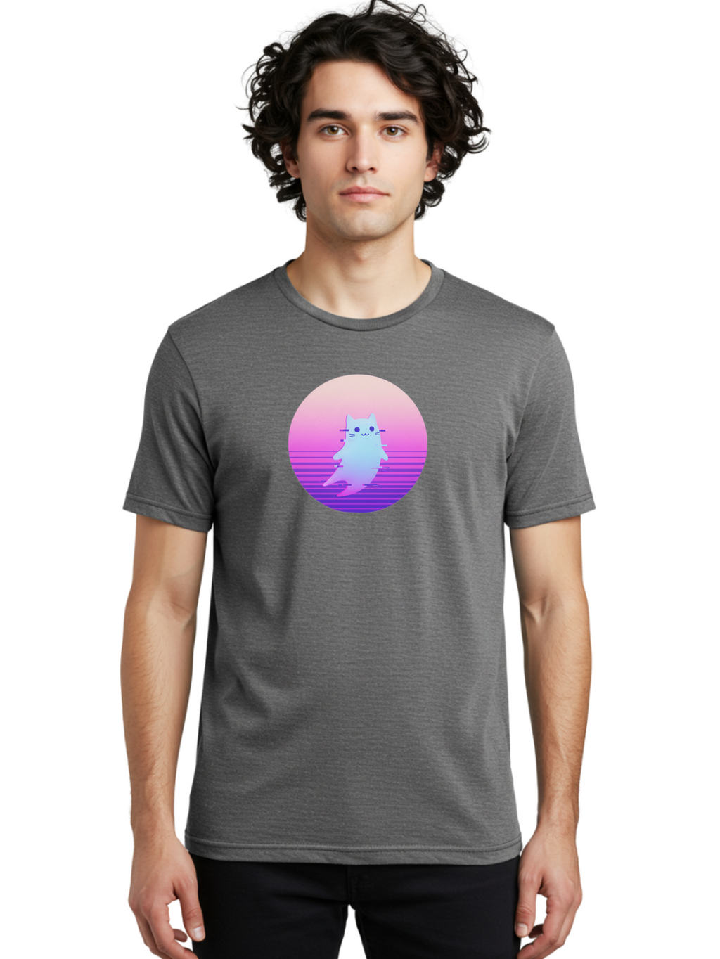 Vaporwave-Cat-1 Men'S Graphic Tee, 100% Cotton, Comfortable Casual Summer Wear, Machine Washable, Vintage Camera, Old Camera, Antique Camera, Black Camera, Classic Photography, Photography Equipment, Nostalgic Device, Film Camera, Camera Art Baj289