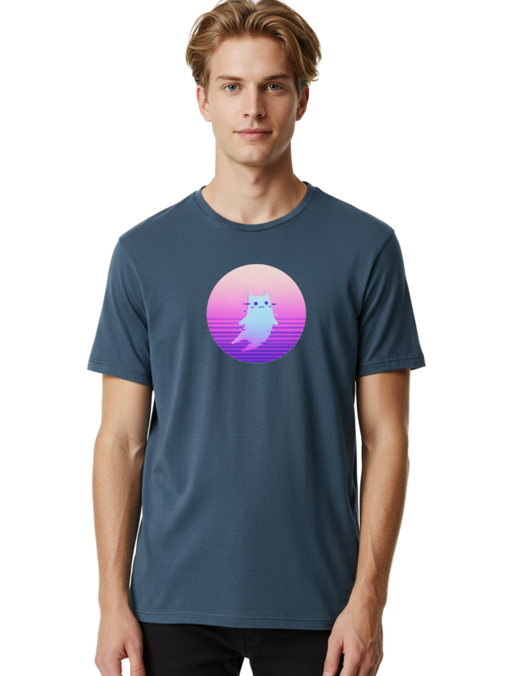 Vaporwave-Cat-1 Men'S Graphic Tee, 100% Cotton, Comfortable Casual Summer Wear, Machine Washable, Vintage Camera, Old Camera, Antique Camera, Black Camera, Classic Photography, Photography Equipment, Nostalgic Device, Film Camera, Camera Art Baj289