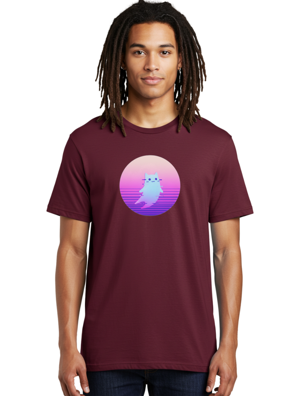 Vaporwave-Cat-1 Men'S Graphic Tee, 100% Cotton, Comfortable Casual Summer Wear, Machine Washable, Vintage Camera, Old Camera, Antique Camera, Black Camera, Classic Photography, Photography Equipment, Nostalgic Device, Film Camera, Camera Art Baj289