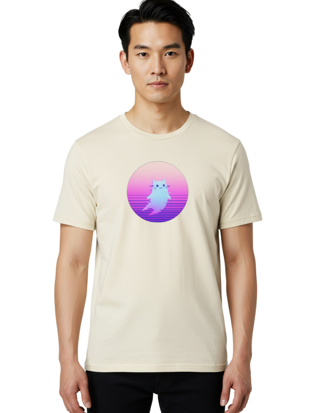 Vaporwave-Cat-1 Men'S Graphic Tee, 100% Cotton, Comfortable Casual Summer Wear, Machine Washable, Vintage Camera, Old Camera, Antique Camera, Black Camera, Classic Photography, Photography Equipment, Nostalgic Device, Film Camera, Camera Art Baj289