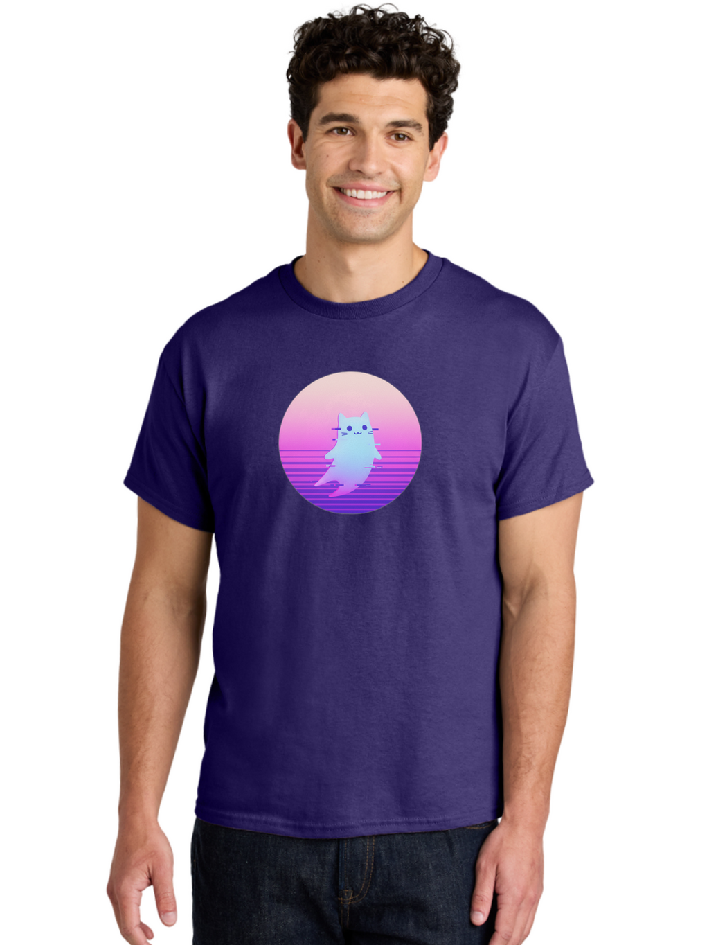 Vaporwave-Cat-1 Men'S Graphic Tee, 100% Cotton, Comfortable Casual Summer Wear, Machine Washable, Vintage Camera, Old Camera, Antique Camera, Black Camera, Classic Photography, Photography Equipment, Nostalgic Device, Film Camera, Camera Art Baj289
