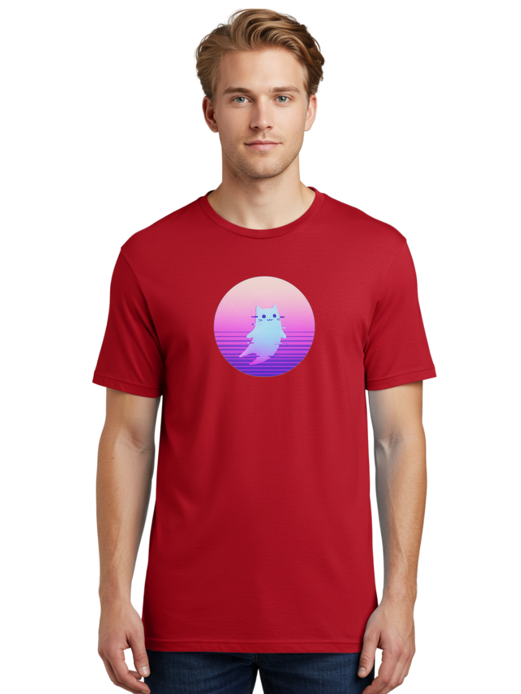 Vaporwave-Cat-1 Men'S Graphic Tee, 100% Cotton, Comfortable Casual Summer Wear, Machine Washable, Vintage Camera, Old Camera, Antique Camera, Black Camera, Classic Photography, Photography Equipment, Nostalgic Device, Film Camera, Camera Art Baj289