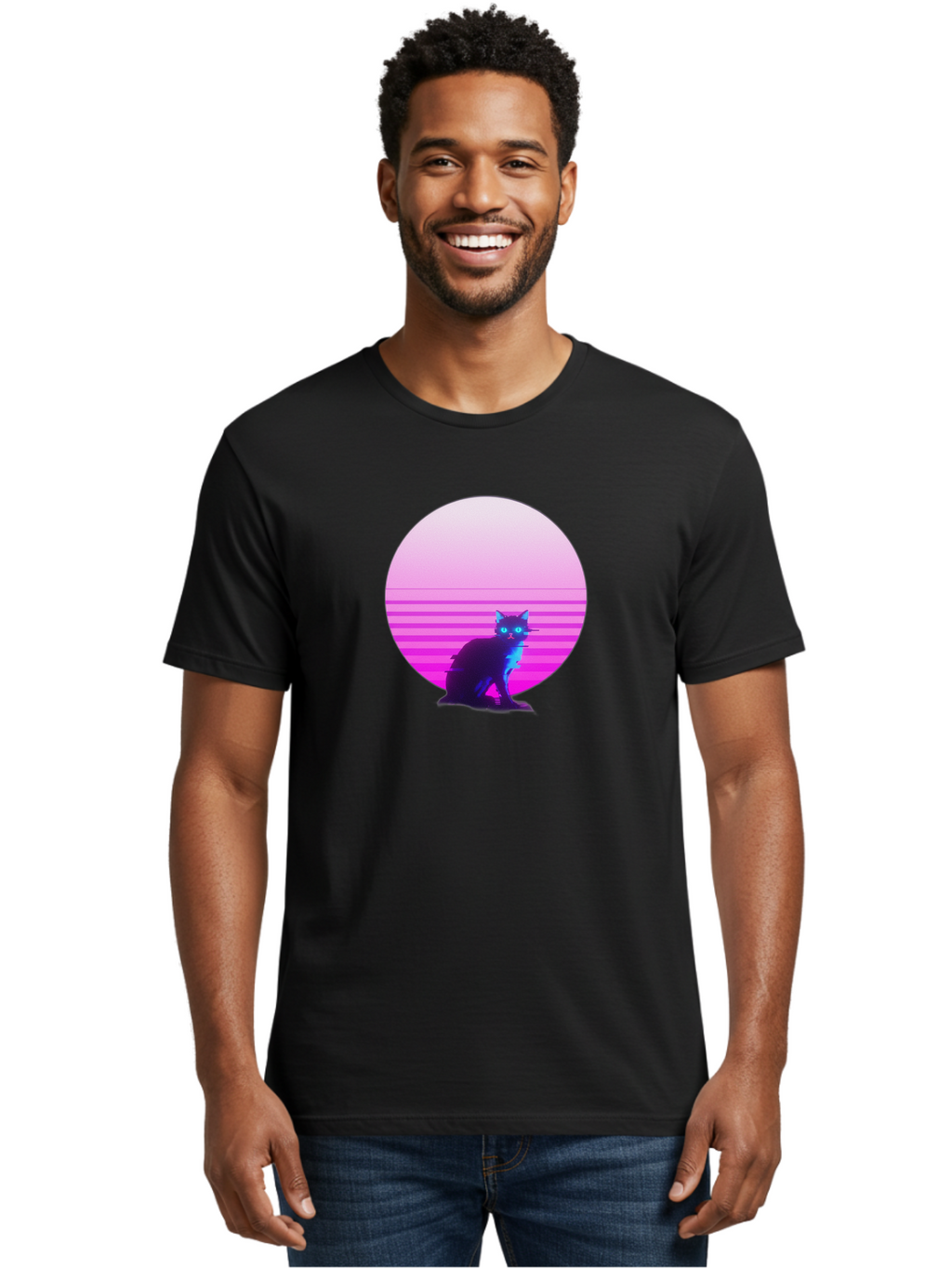 Vaporwave-Cat Men'S Graphic Tee, 100% Cotton, Comfortable Casual Summer Wear, Machine Washable, Vintage Camera, Old Camera, Antique Camera, Black Camera, Classic Photography, Photography Equipment, Nostalgic Device, Film Camera, Camera Art Baj290