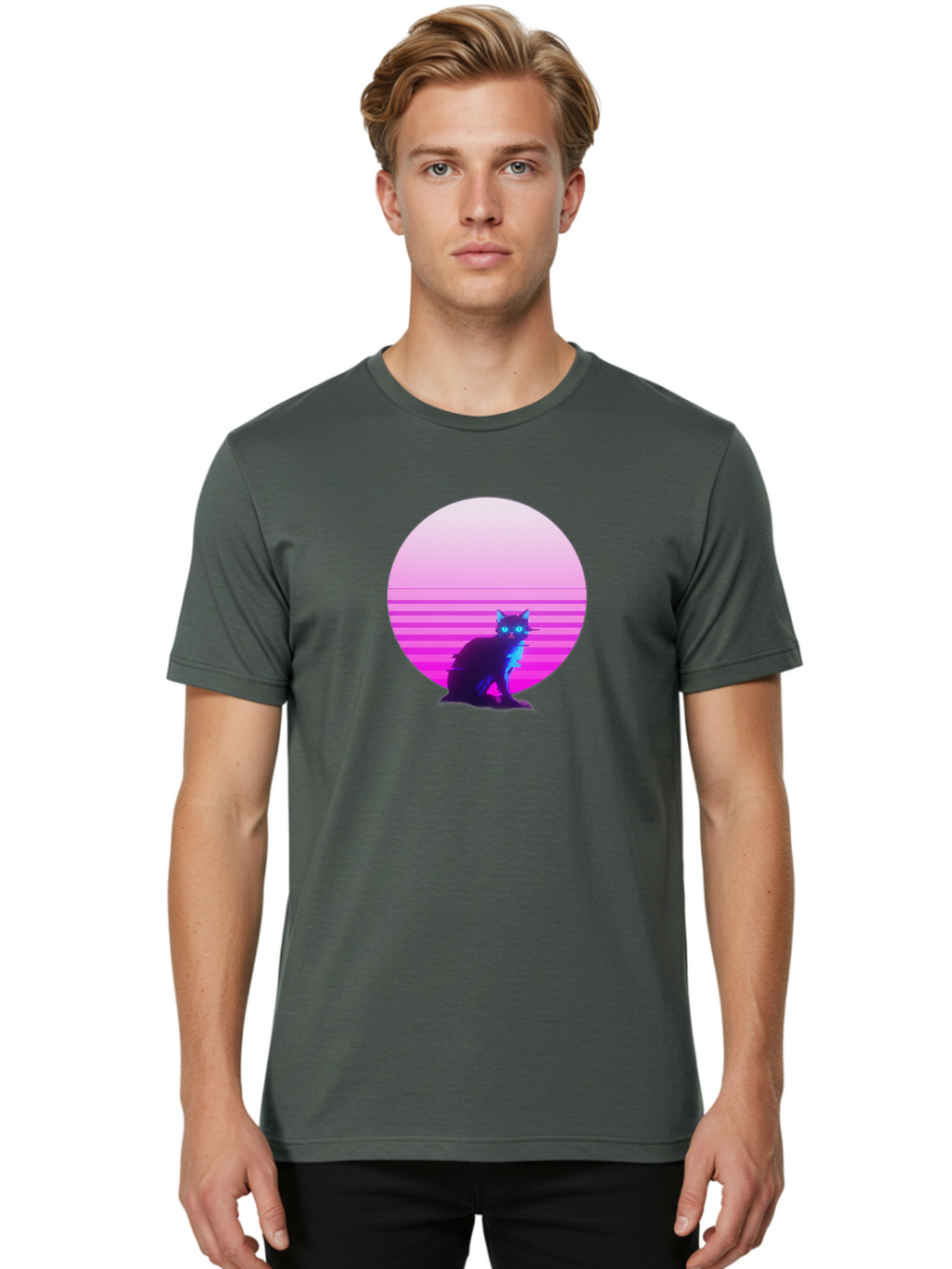 Vaporwave-Cat Men'S Graphic Tee, 100% Cotton, Comfortable Casual Summer Wear, Machine Washable, Vintage Camera, Old Camera, Antique Camera, Black Camera, Classic Photography, Photography Equipment, Nostalgic Device, Film Camera, Camera Art Baj290