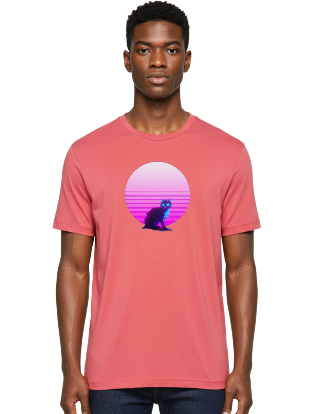 Vaporwave-Cat Men'S Graphic Tee, 100% Cotton, Comfortable Casual Summer Wear, Machine Washable, Vintage Camera, Old Camera, Antique Camera, Black Camera, Classic Photography, Photography Equipment, Nostalgic Device, Film Camera, Camera Art Baj290