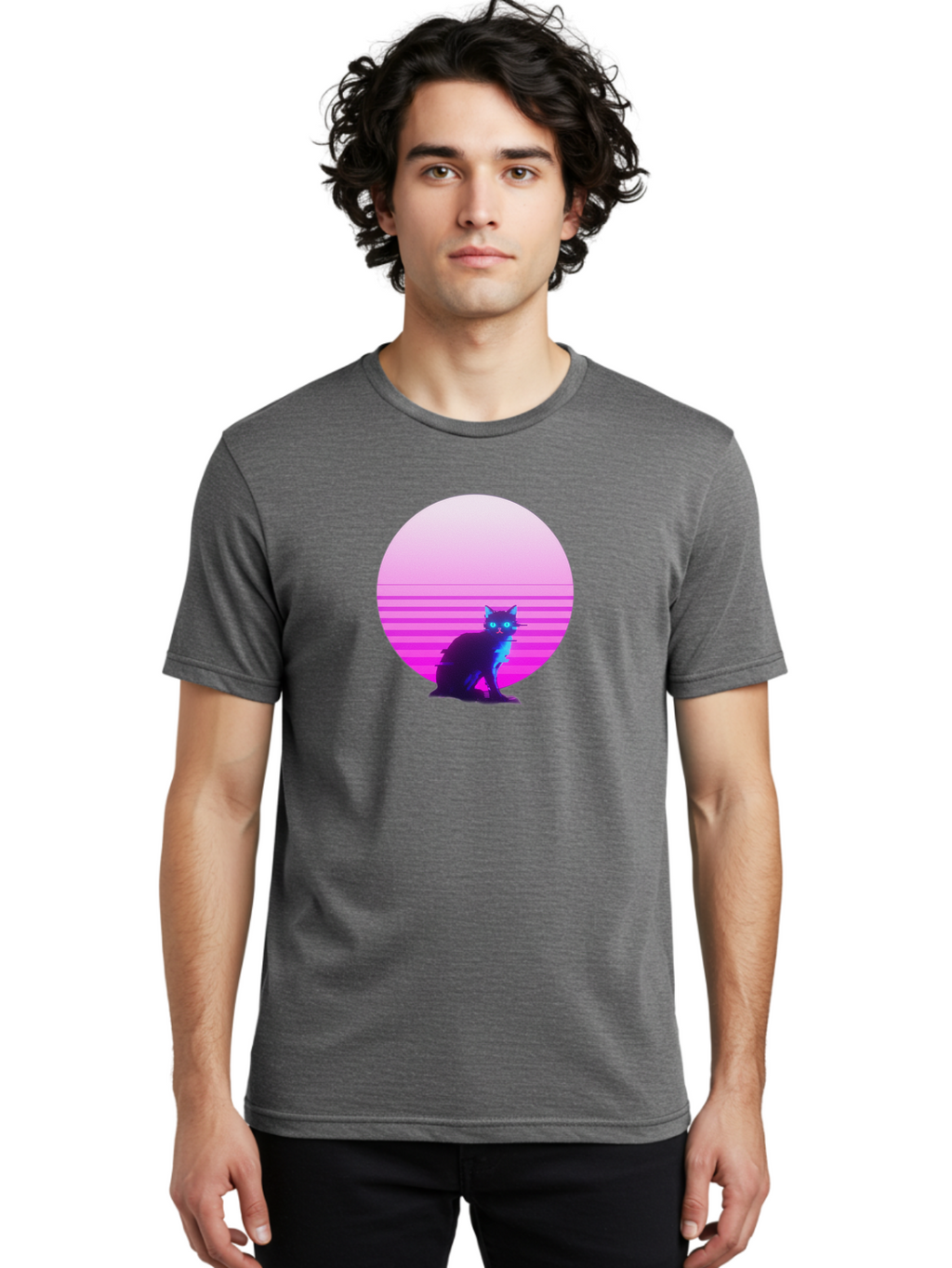 Vaporwave-Cat Men'S Graphic Tee, 100% Cotton, Comfortable Casual Summer Wear, Machine Washable, Vintage Camera, Old Camera, Antique Camera, Black Camera, Classic Photography, Photography Equipment, Nostalgic Device, Film Camera, Camera Art Baj290