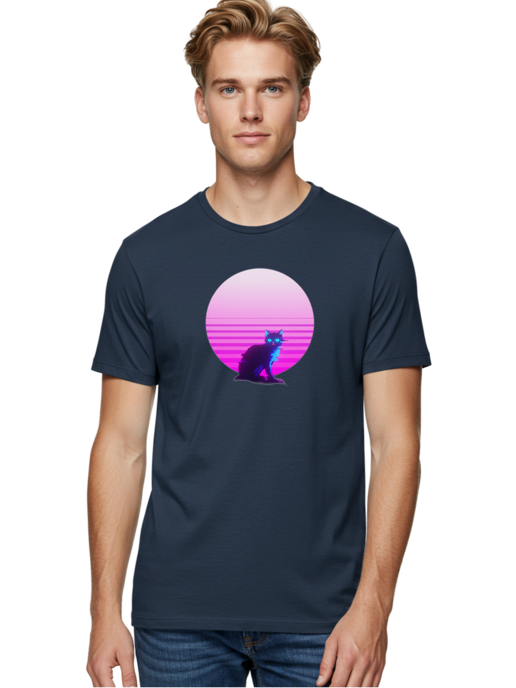Vaporwave-Cat Men'S Graphic Tee, 100% Cotton, Comfortable Casual Summer Wear, Machine Washable, Vintage Camera, Old Camera, Antique Camera, Black Camera, Classic Photography, Photography Equipment, Nostalgic Device, Film Camera, Camera Art Baj290